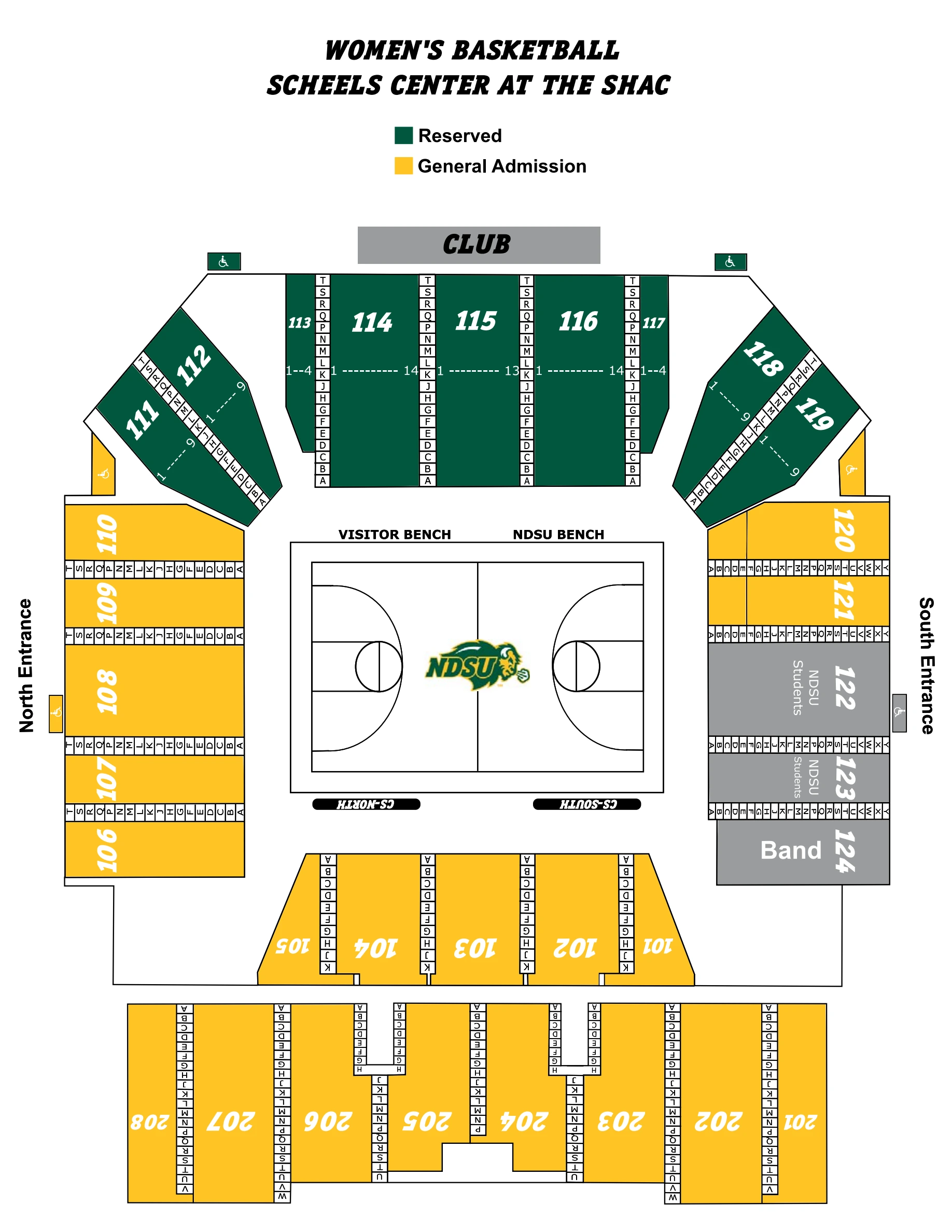 Scheels Center: Seating chart, Women’s basketball — Scheels Center at NDSU. Use the source chart for section and row details.