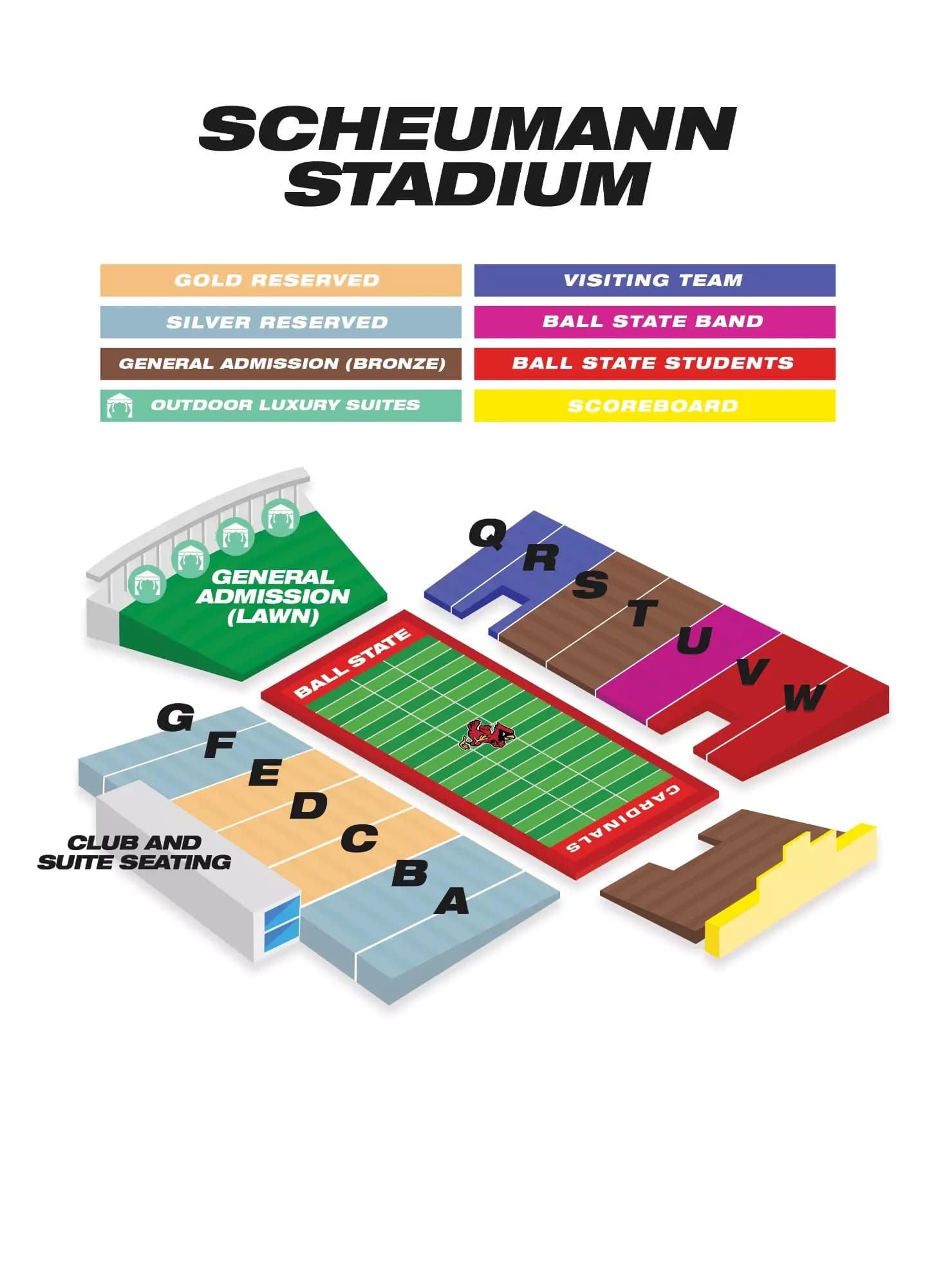 Scheumann Stadium: Seating chart, Football. Use the source chart for section and row details.