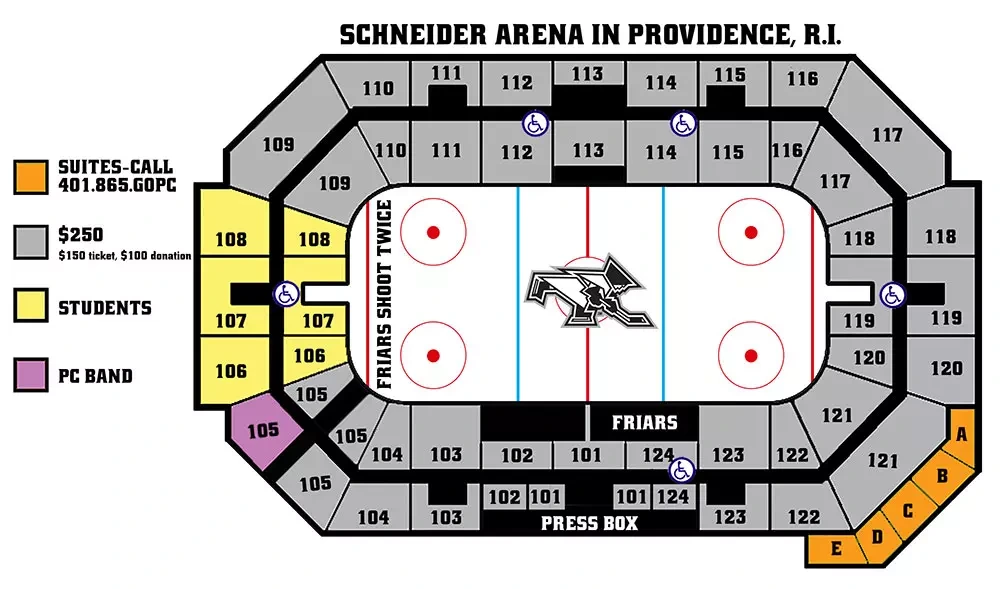 Schneider Arena: Seating chart, Schneider Arena — archived 2016–17 hockey chart. Use the source chart for section and row details.