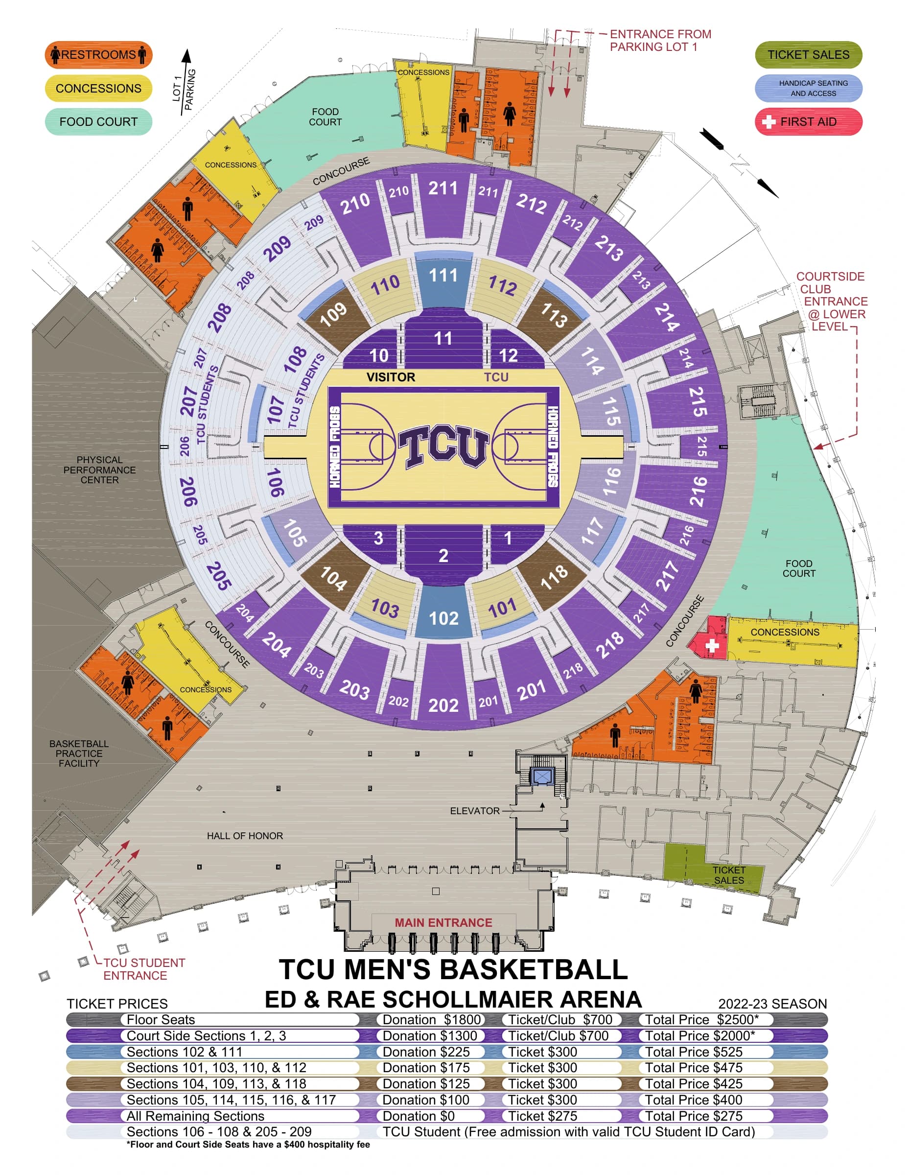 Schollmaier Arena: Seating chart, 2022–23 men’s basketball reference · sections and concourse. Use the source chart for section and row details.