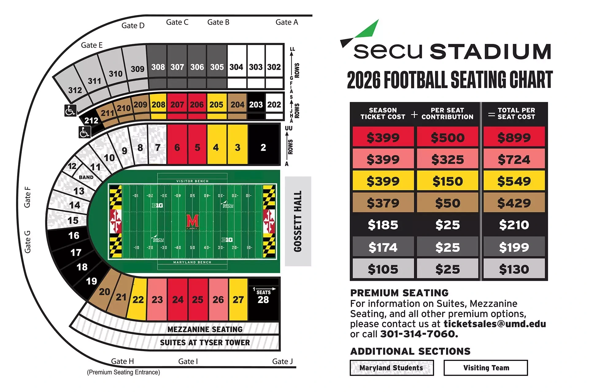 SECU Stadium: Seating chart, Football · 2026. Use the source chart for section and row details.