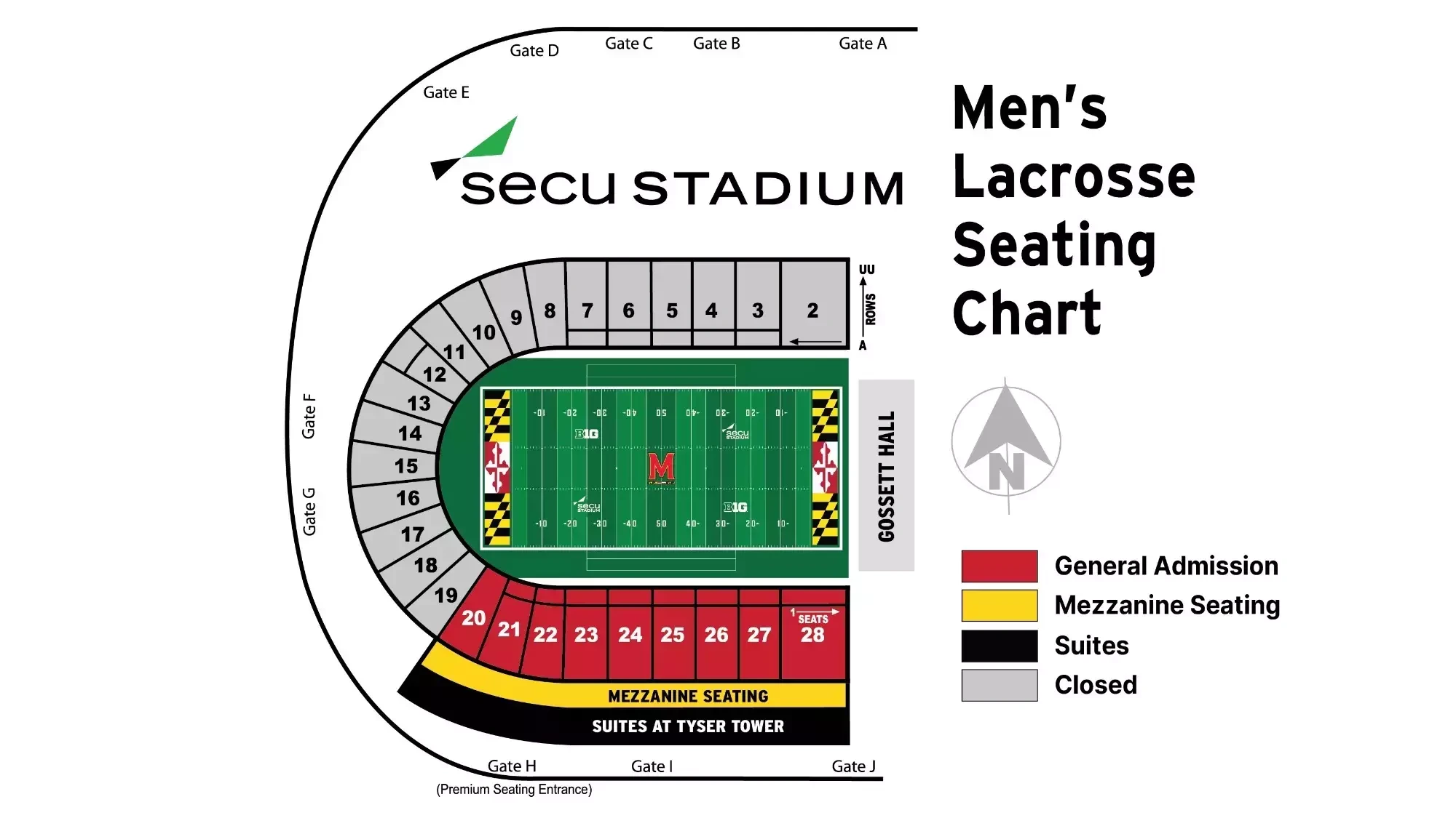 SECU Stadium: Seating chart, Men's lacrosse · 2026. Use the source chart for section and row details.