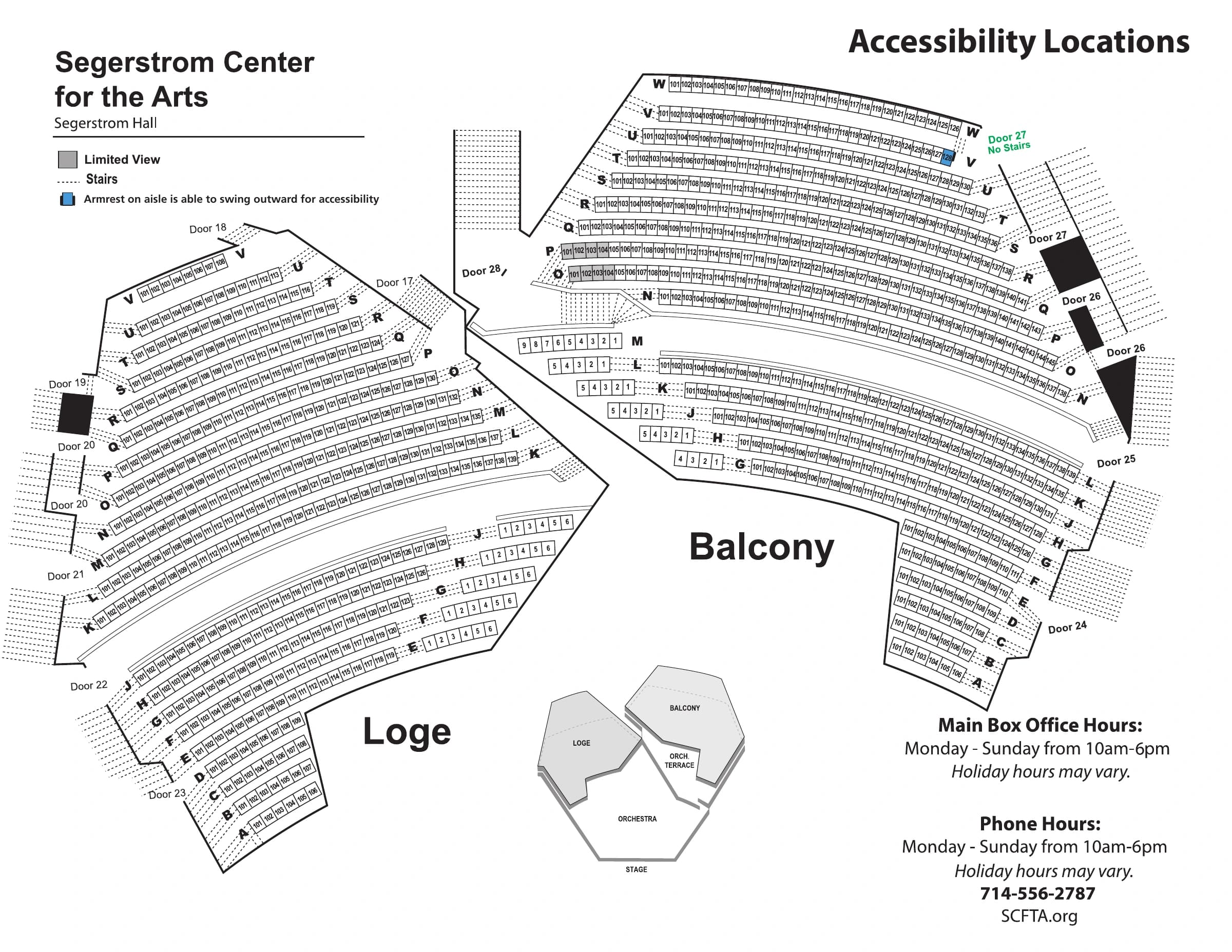 Segerstrom Center for the Arts: Seating chart, Segerstrom Hall · Loge and Balcony · older owner-linked access chart. Use the source chart for section and row details.