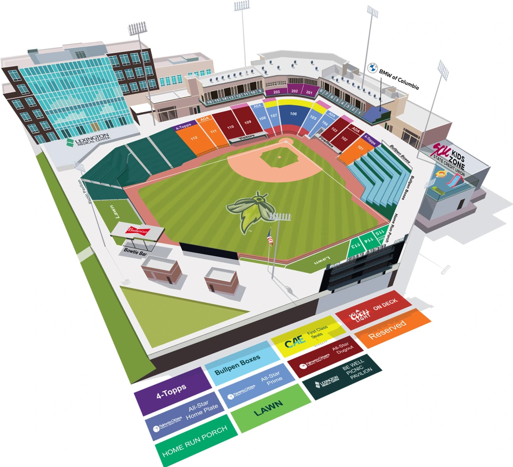 Segra Park: Seating chart, Segra Park — official-linked numbered seating and premium areas. Use the source chart for section and row details.