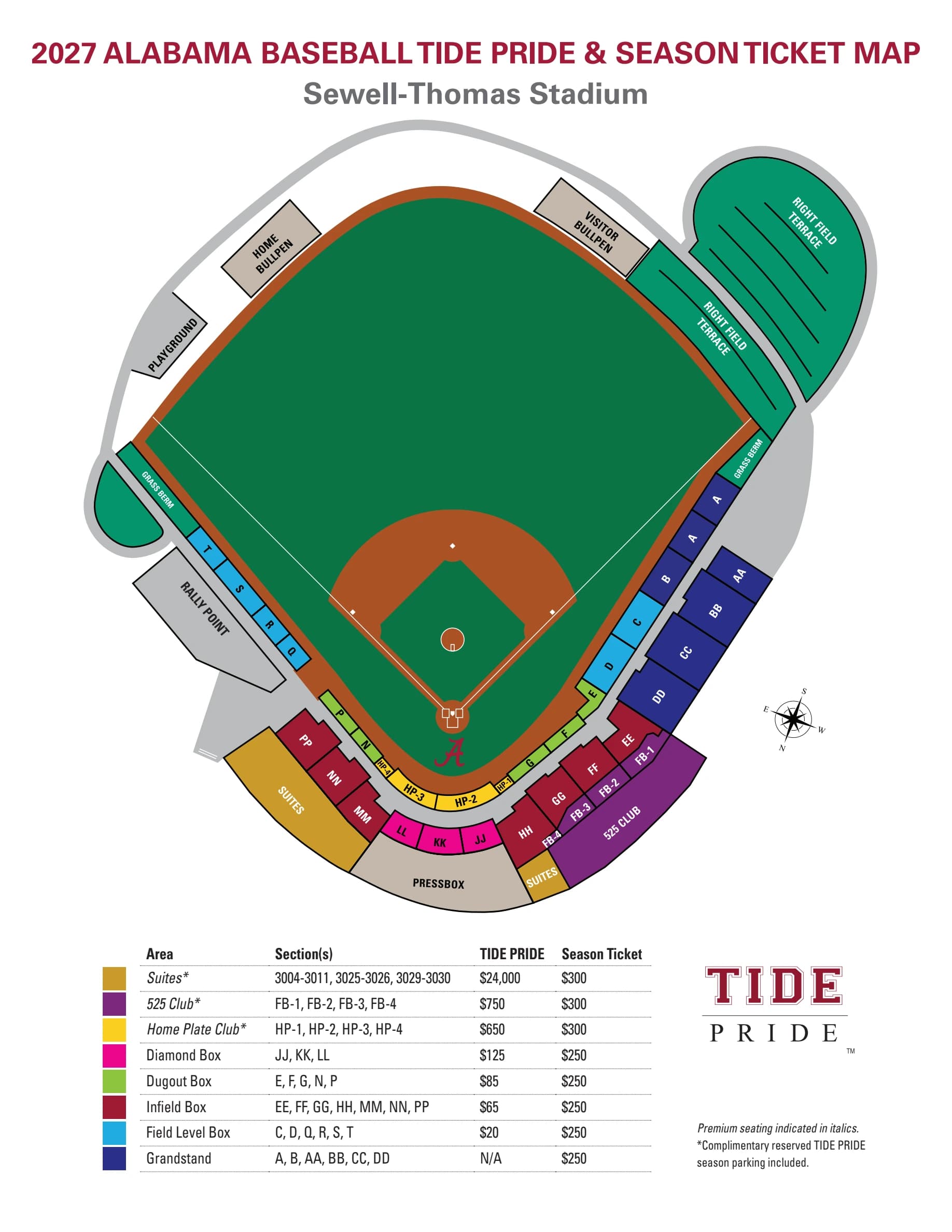 Sewell–Thomas Stadium: Seating chart, Sewell–Thomas Stadium — published 2027 season seating plan. Use the source chart for section and row details.