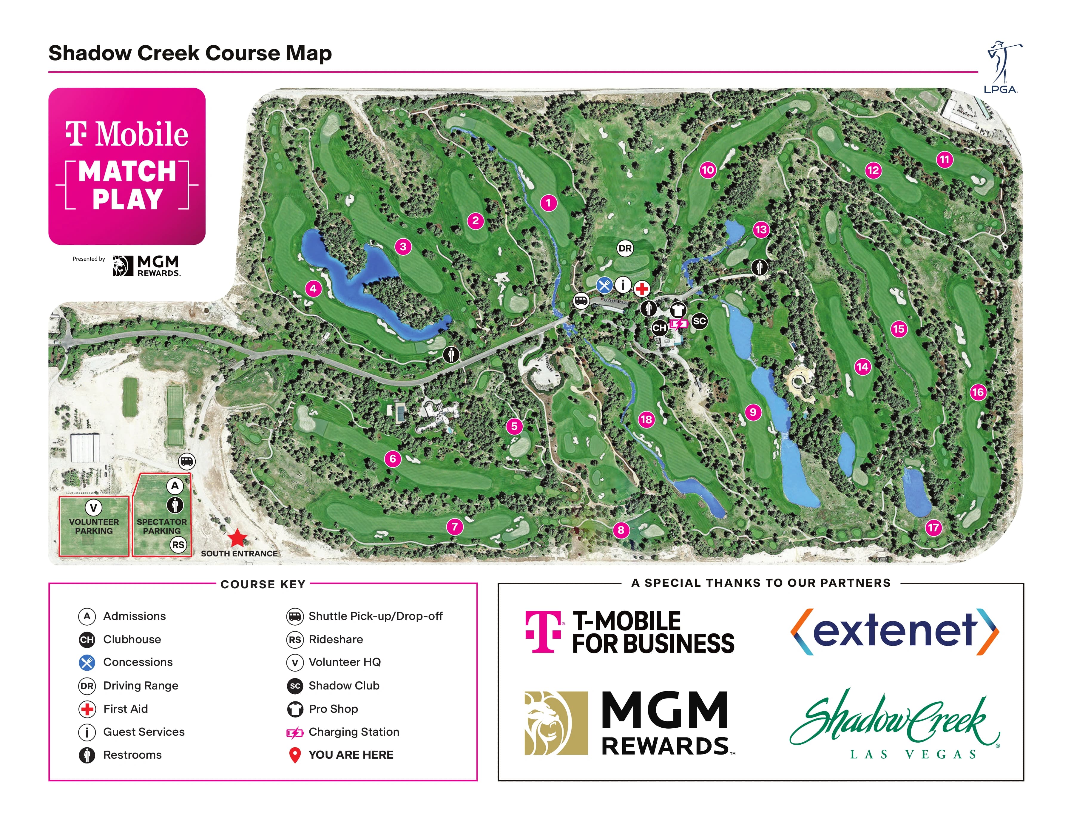Shadow Creek Golf Course: Venue layout, 2025 tournament course and site map · historical event configuration. Use the original map for routes and visitor facilities.