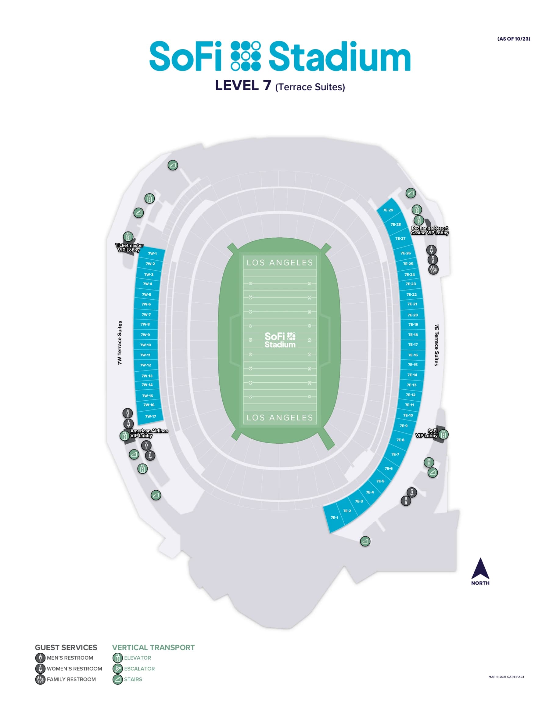 SoFi Stadium: Seating chart, SoFi Stadium — Level 7: Terrace Suites. Use the source chart for section and row details.