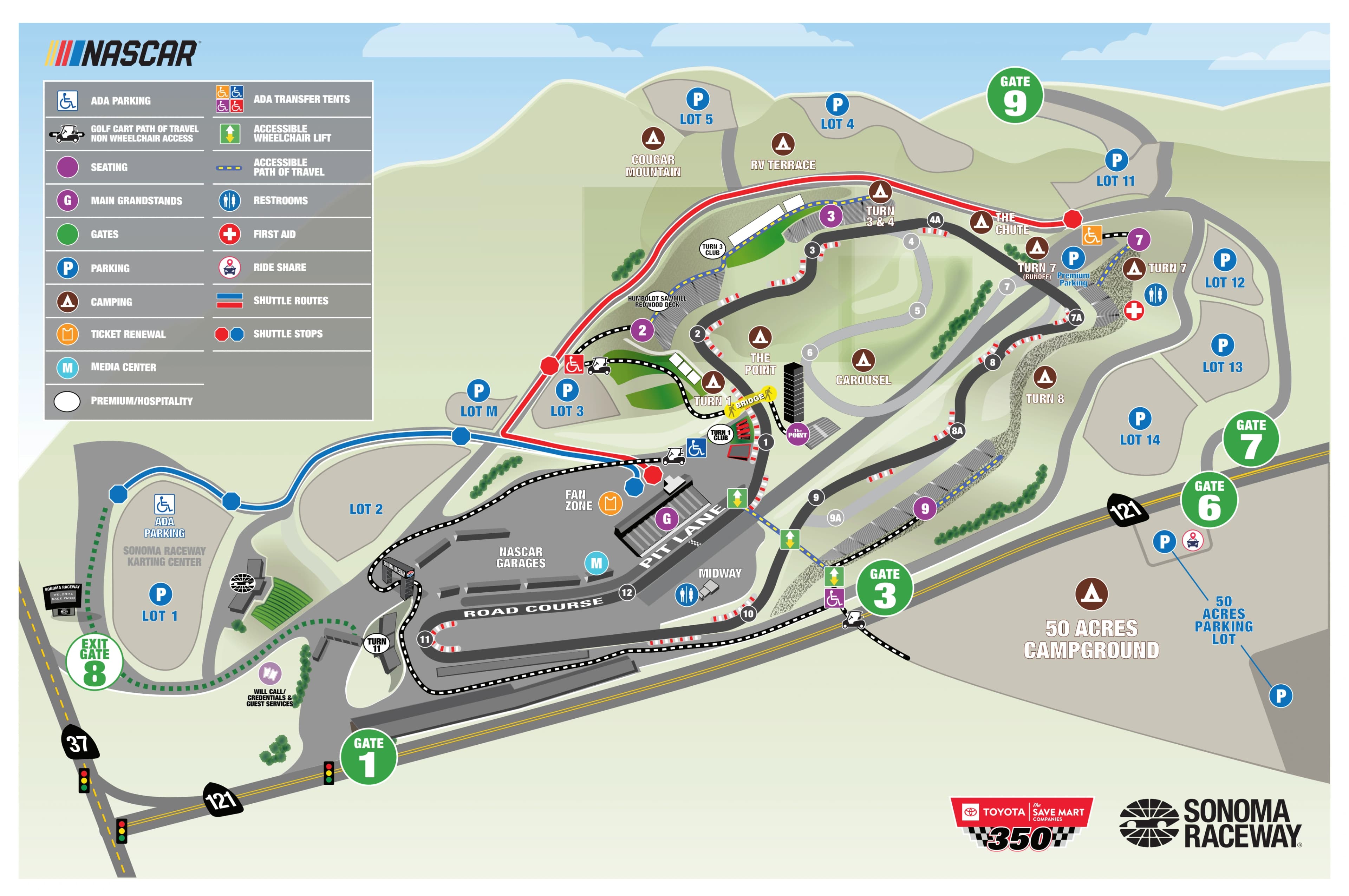 Sonoma Raceway: Venue layout, Sonoma NASCAR · 2025 accessible-route reference, currently linked. Use the original map for routes and visitor facilities.