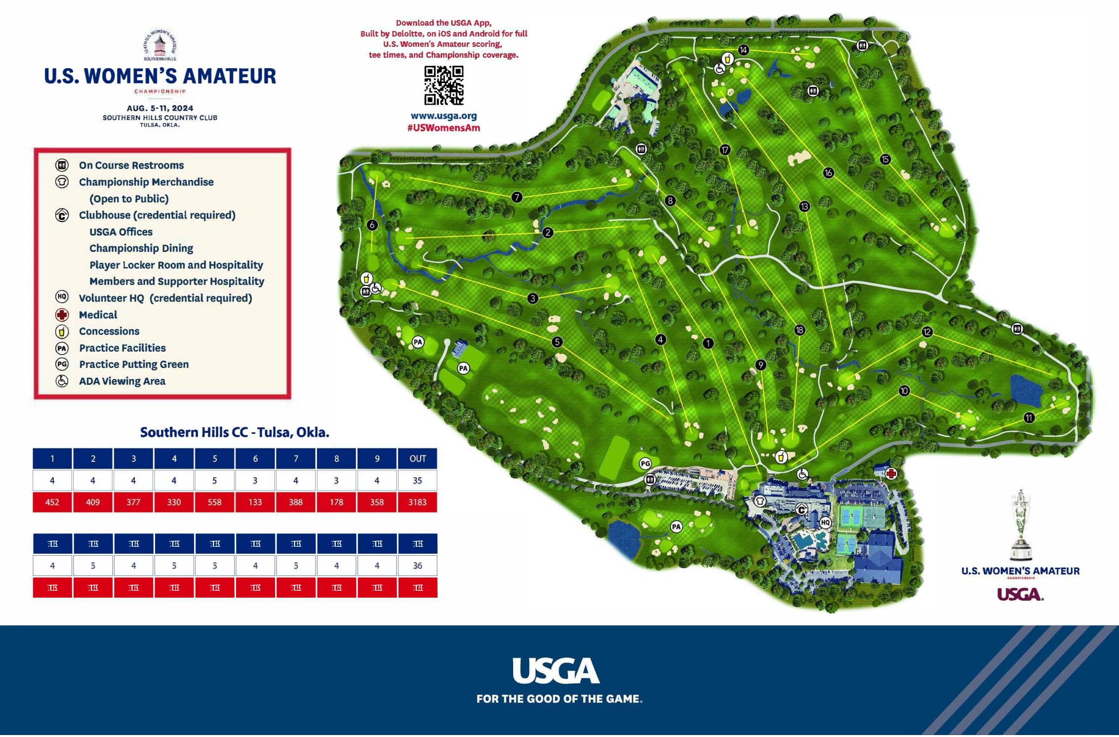 Southern Hills Country Club: Venue layout, Southern Hills · August 2024 Women’s Amateur course and event reference. Use the original map for routes and visitor facilities.