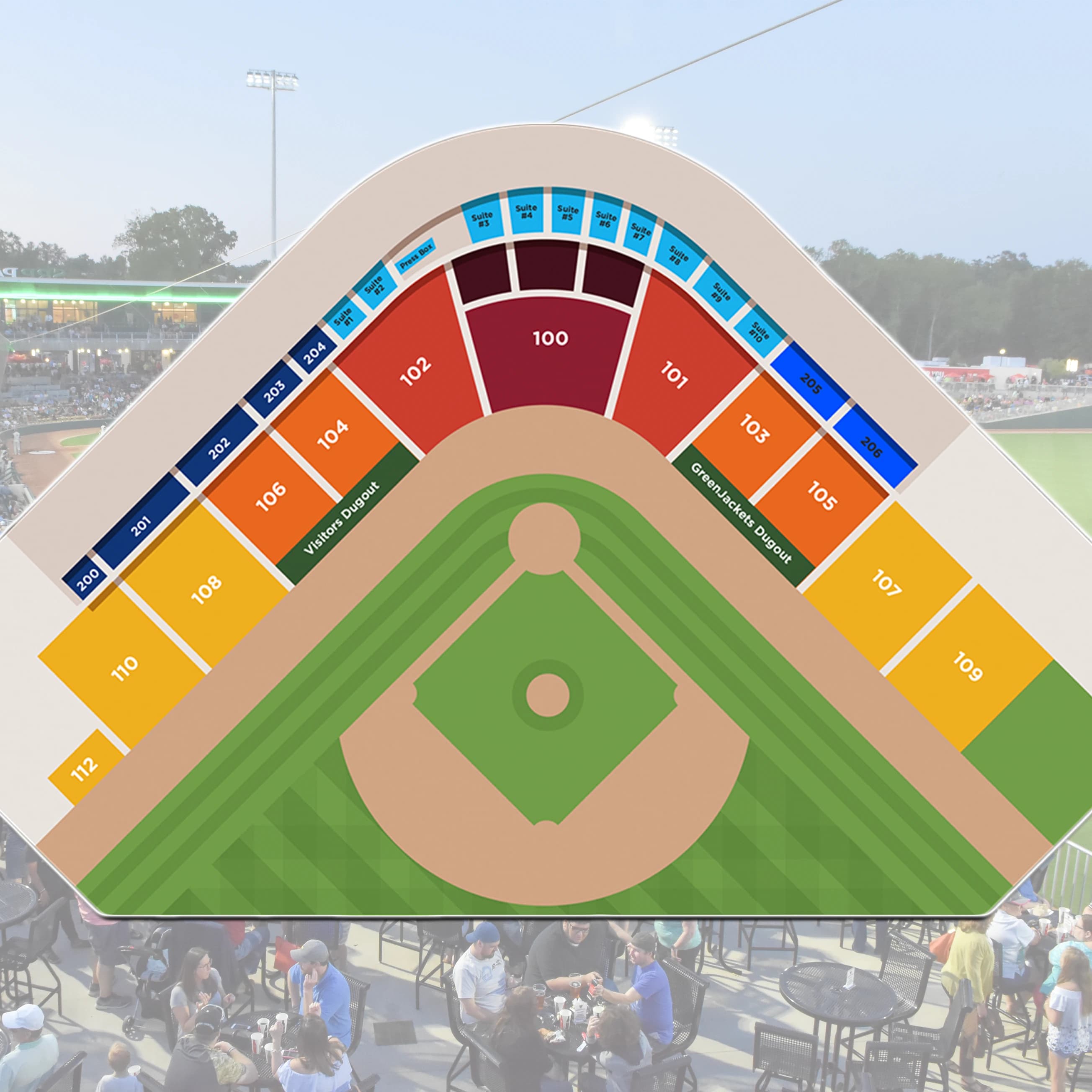 SRP Park: Seating chart, SRP Park — official-linked numbered seating diagram. Use the source chart for section and row details.