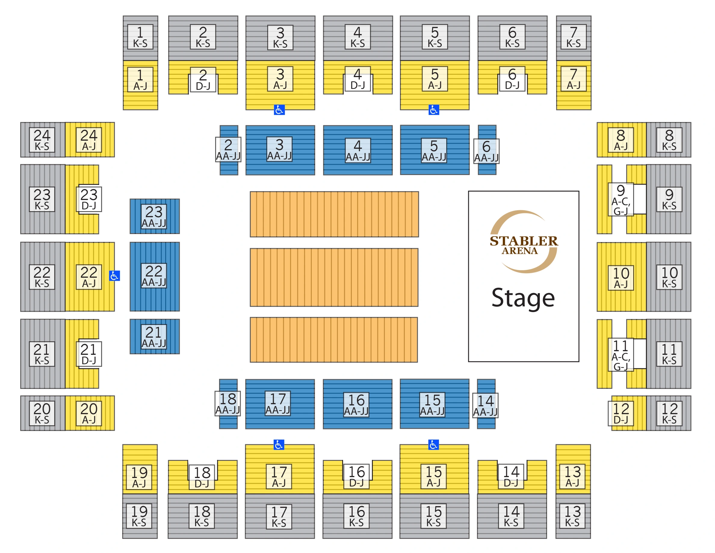 Stabler Arena: Seating chart, Stabler Arena — end-stage concert reference. Use the source chart for section and row details.