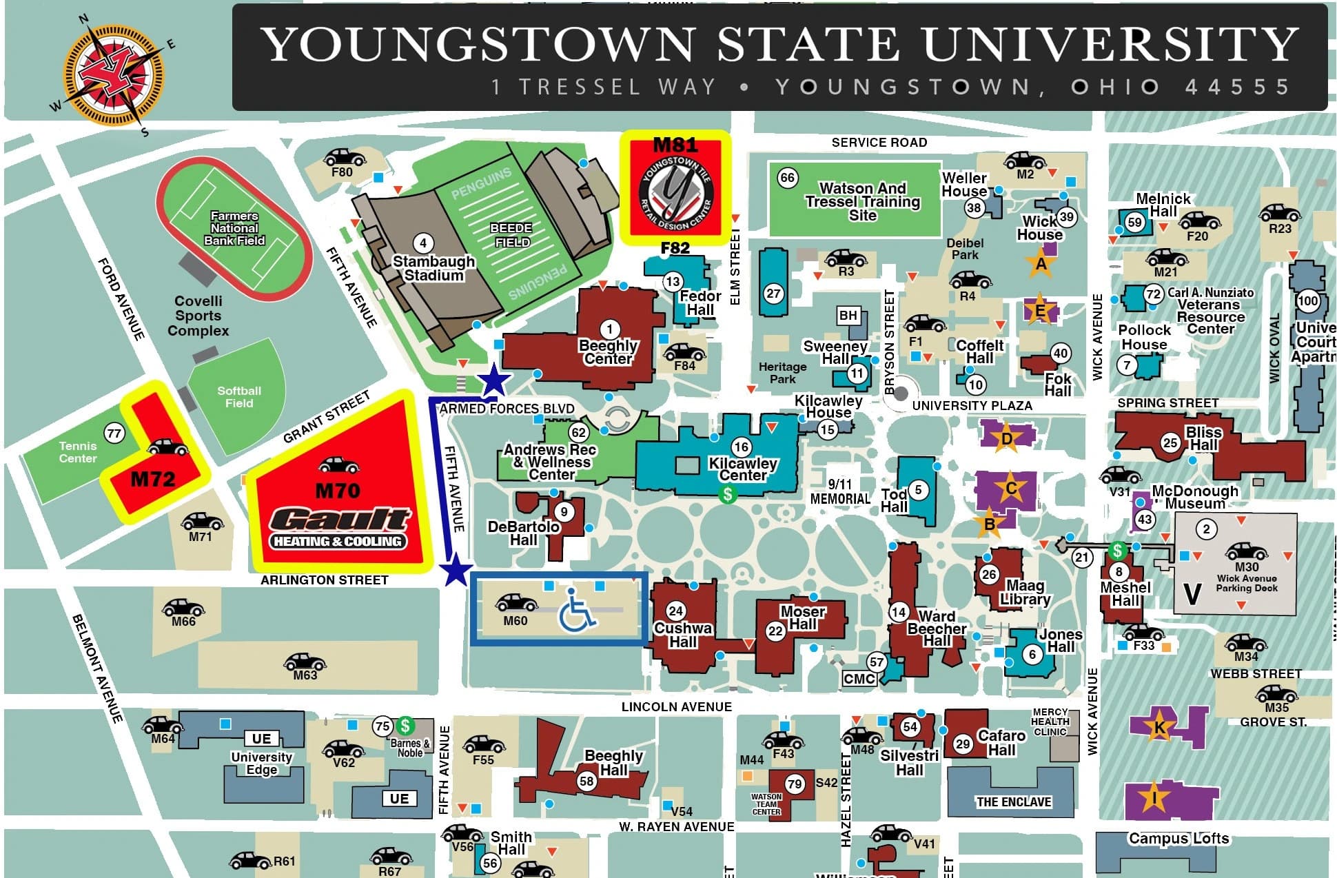 Stambaugh Stadium: Venue layout, Stambaugh football parking, tailgate lots and accessible approach — current-linked 2024 map. Use the original map for routes and visitor facilities.