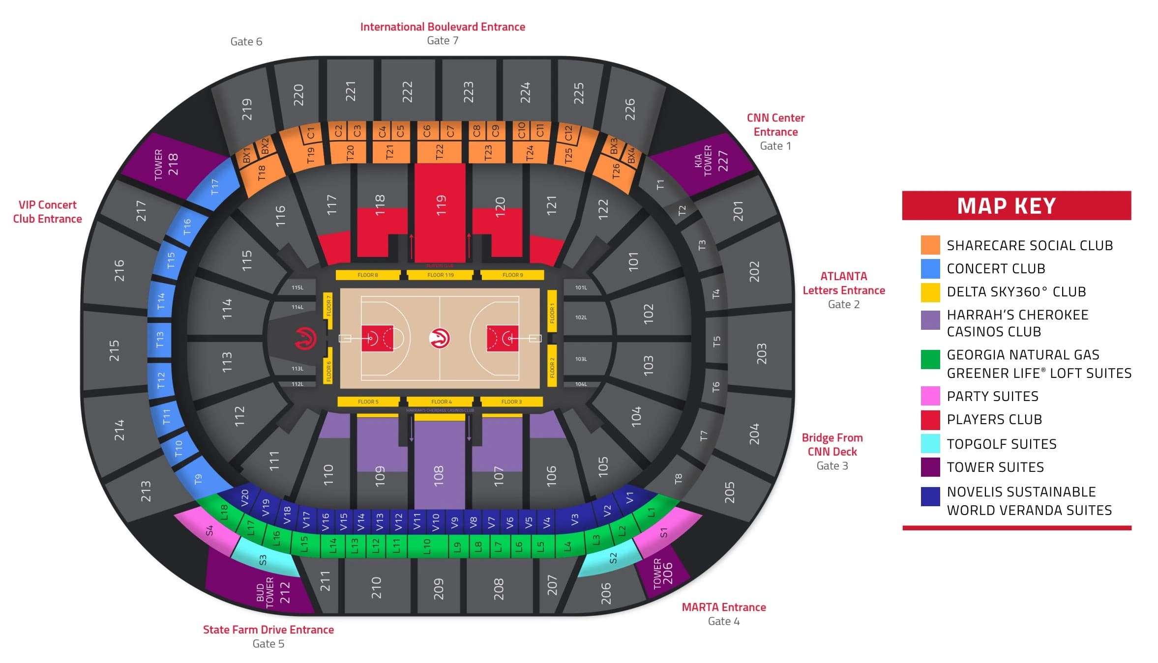 State Farm Arena: Seating chart, Atlanta Hawks basketball. Use the source chart for section and row details.