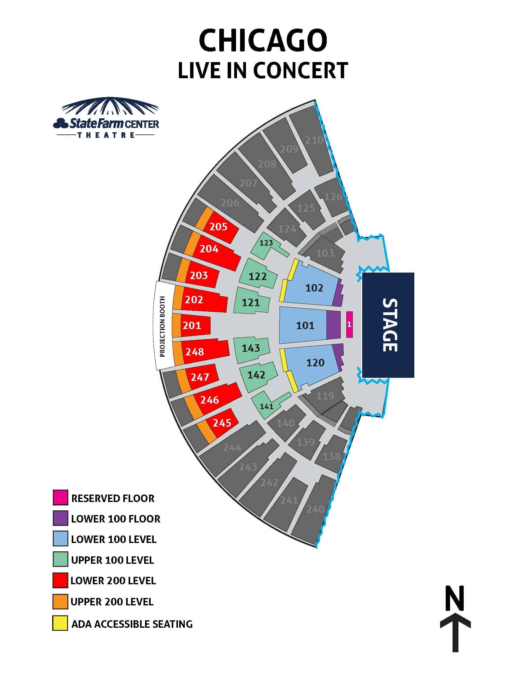 State Farm Center: Seating chart, State Farm Center — Chicago concert configuration, 2023 chart. Use the source chart for section and row details.