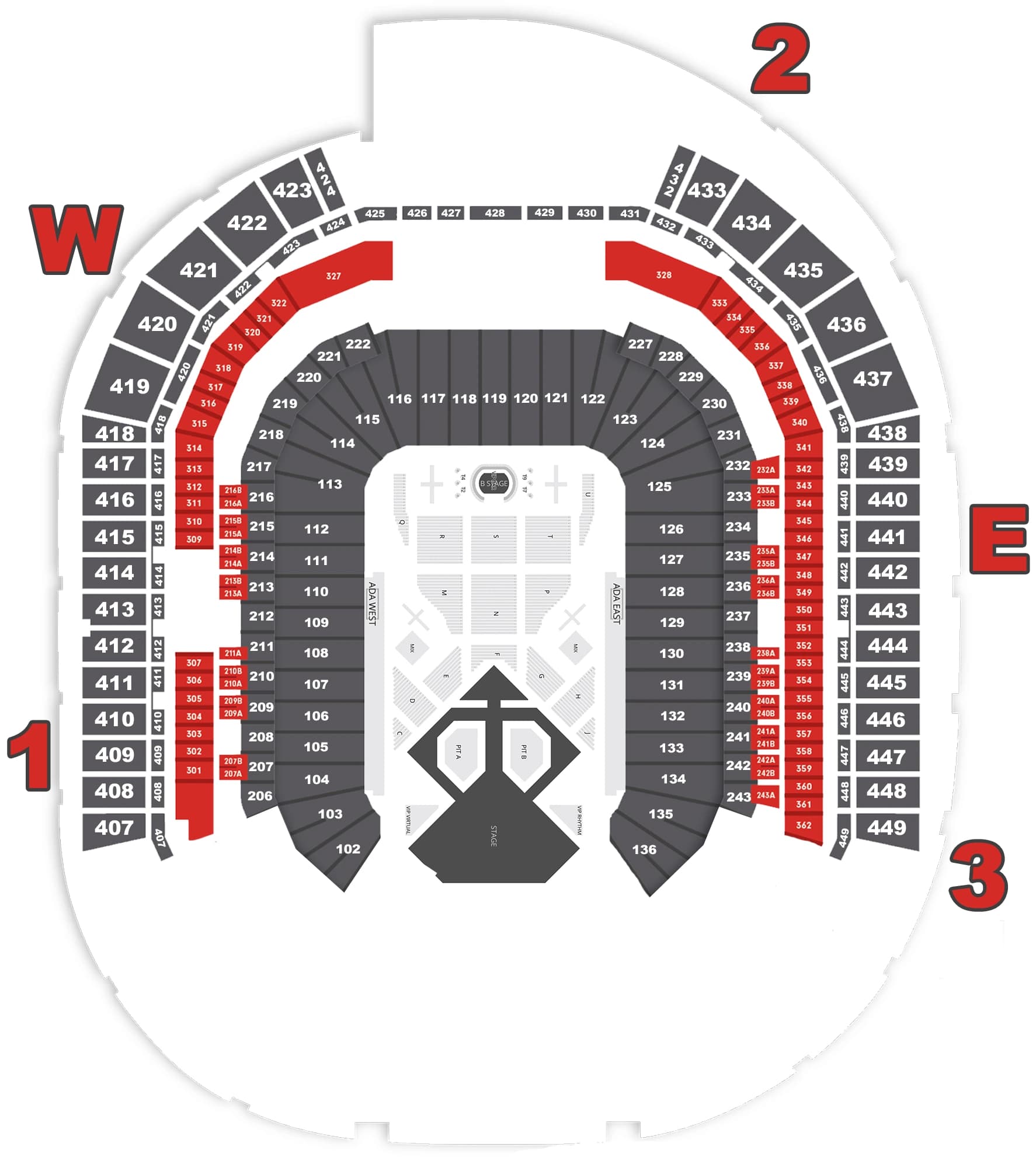 State Farm Stadium: Seating chart, Concert · end stage. Use the source chart for section and row details.