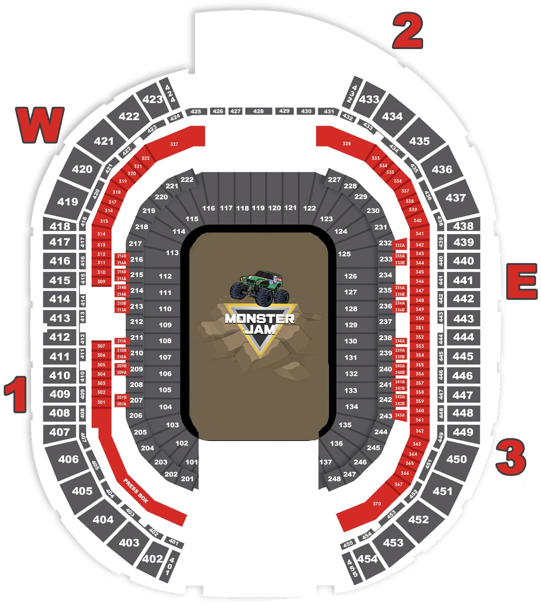 State Farm Stadium: Seating chart, Monster Jam. Use the source chart for section and row details.