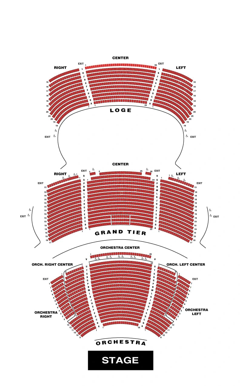 Steven Tanger Center for the Performing Arts: Seating chart, Theatre. Use the source chart for section and row details.