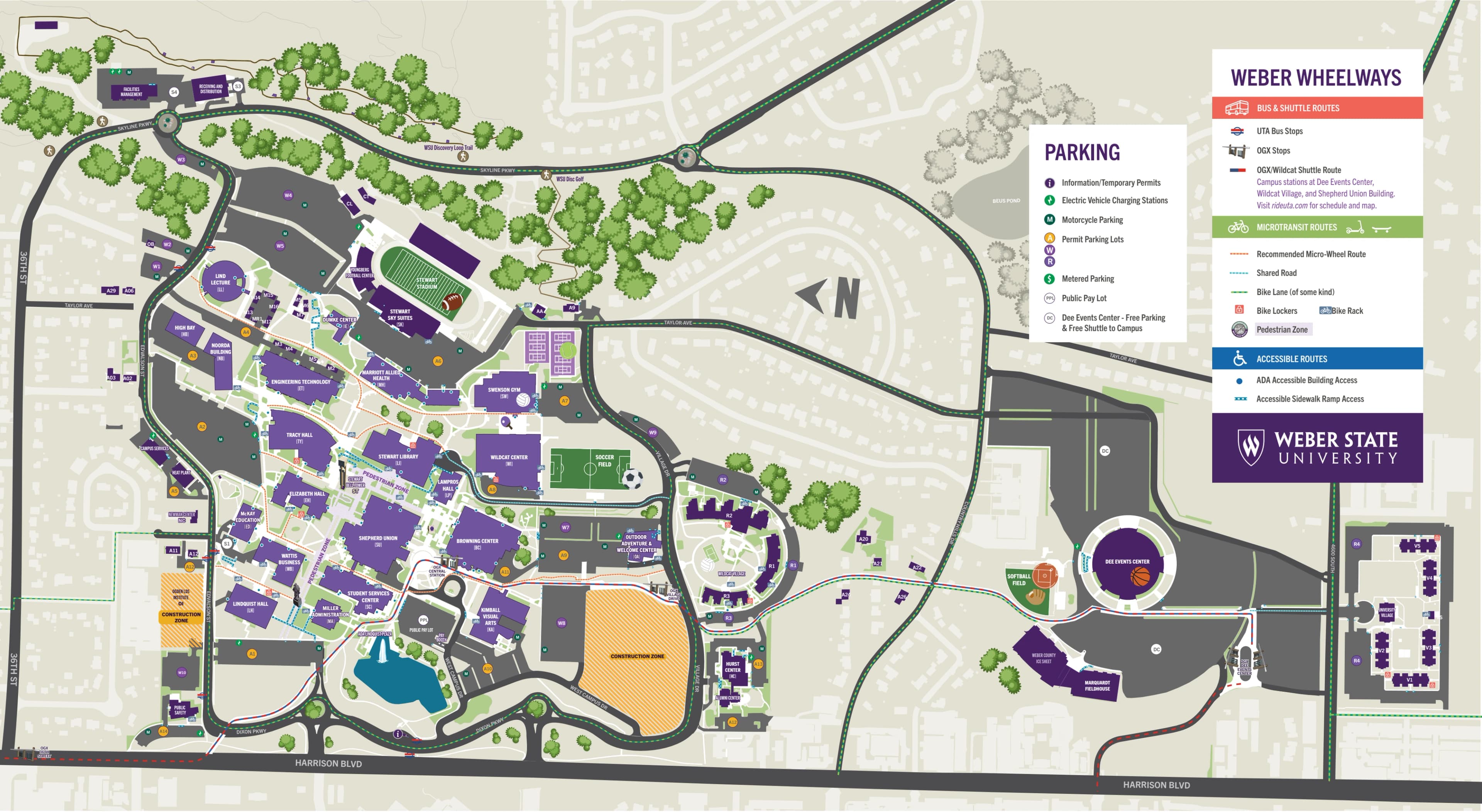 Elizabeth Dee Shaw Stewart Stadium: Venue layout, Weber State — official current Ogden campus accessible-route plan. Use the original map for routes and visitor facilities.