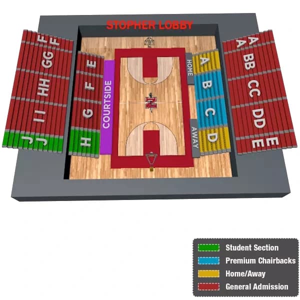 Stopher Gymnasium: Seating chart, Stopher Gymnasium — historical basketball sections. Use the source chart for section and row details.