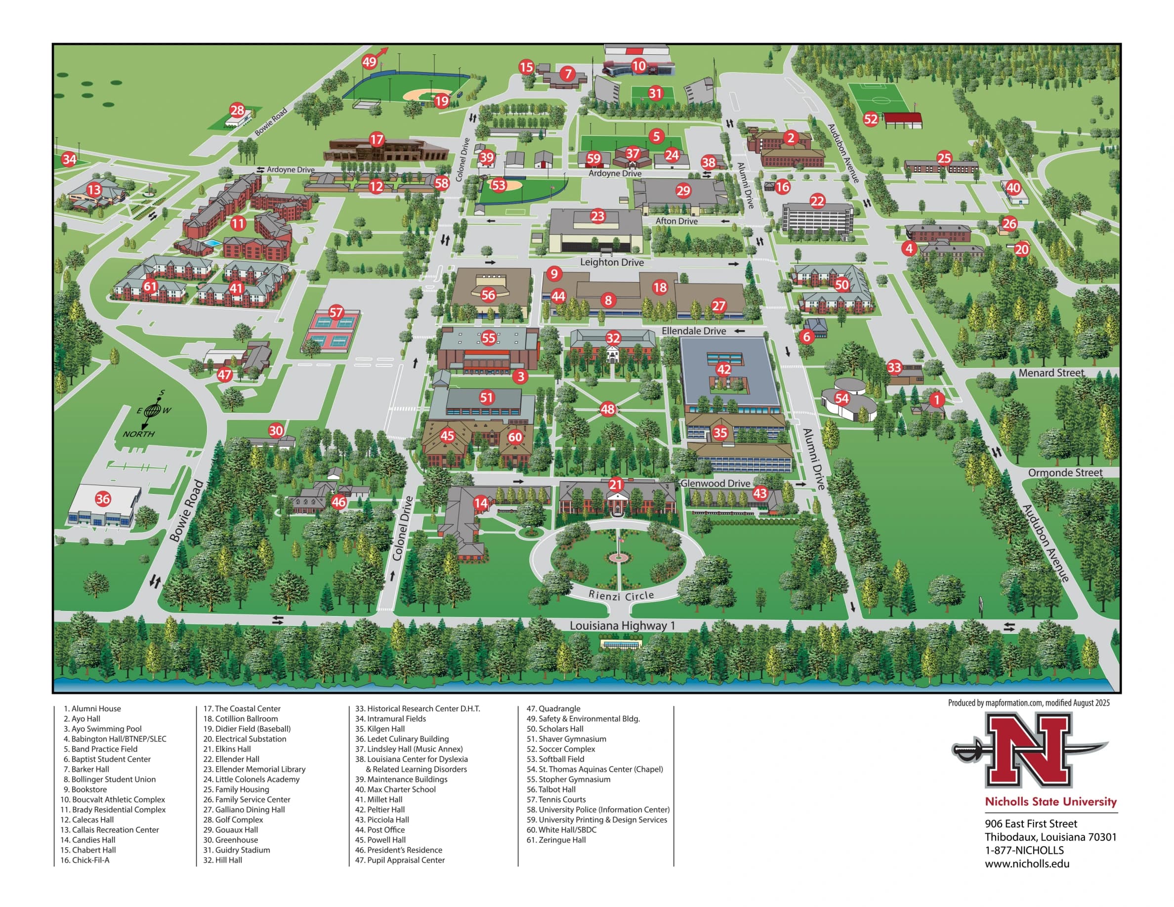 Stopher Gymnasium: Venue layout, Nicholls — Stopher Gymnasium campus arrival. Use the original map for routes and visitor facilities.