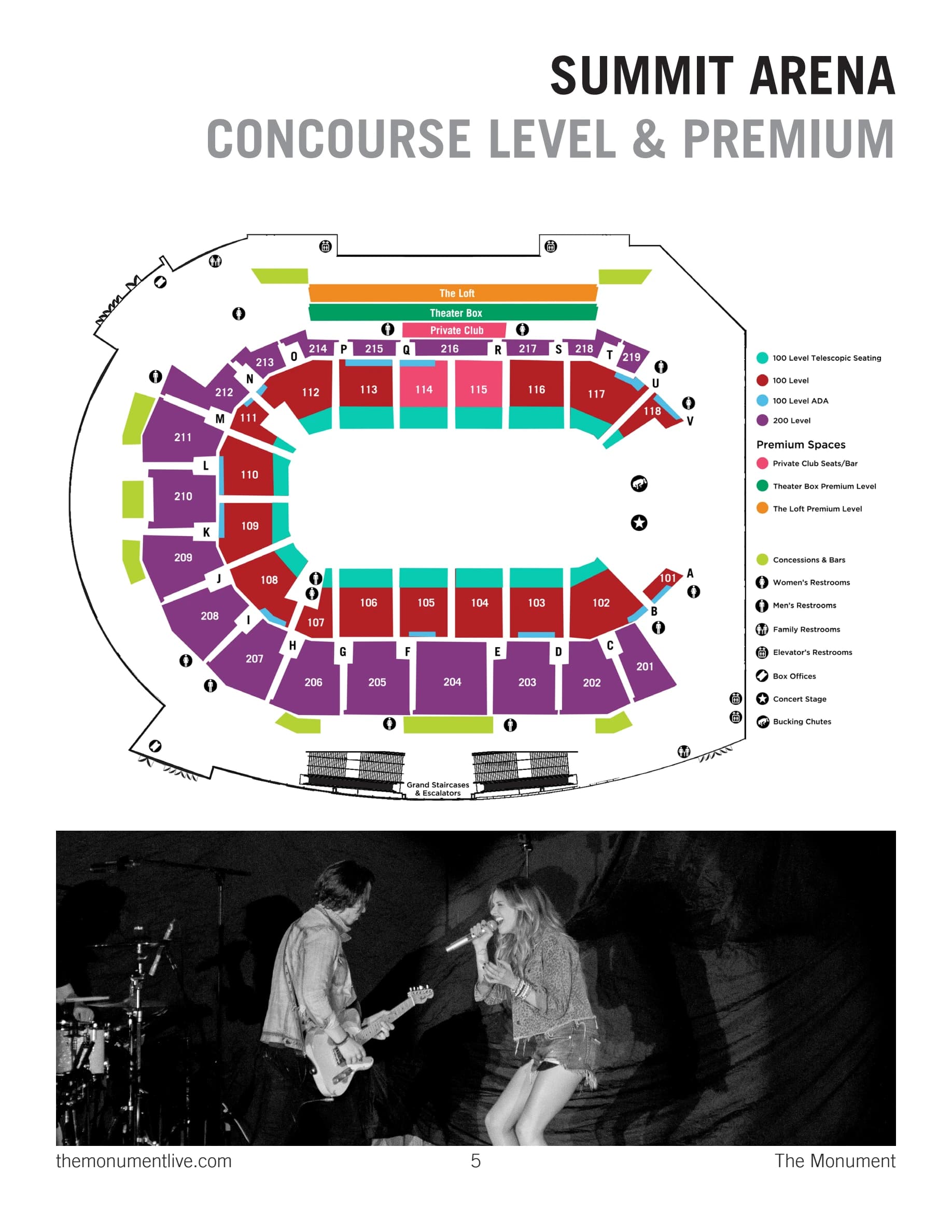 Summit Arena at The Monument: Venue layout, Summit Arena — concourse and premium-area plan, April 2024 reference. Use the original map for routes and visitor facilities.