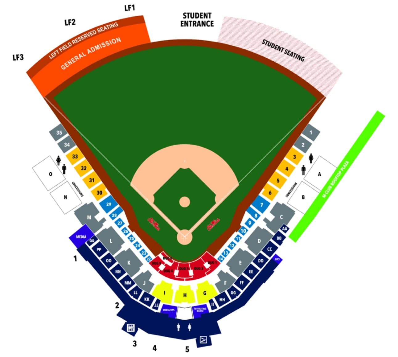 Swayze Field: Seating chart, Swayze Field — current official-linked numbered stadium map. Use the source chart for section and row details.