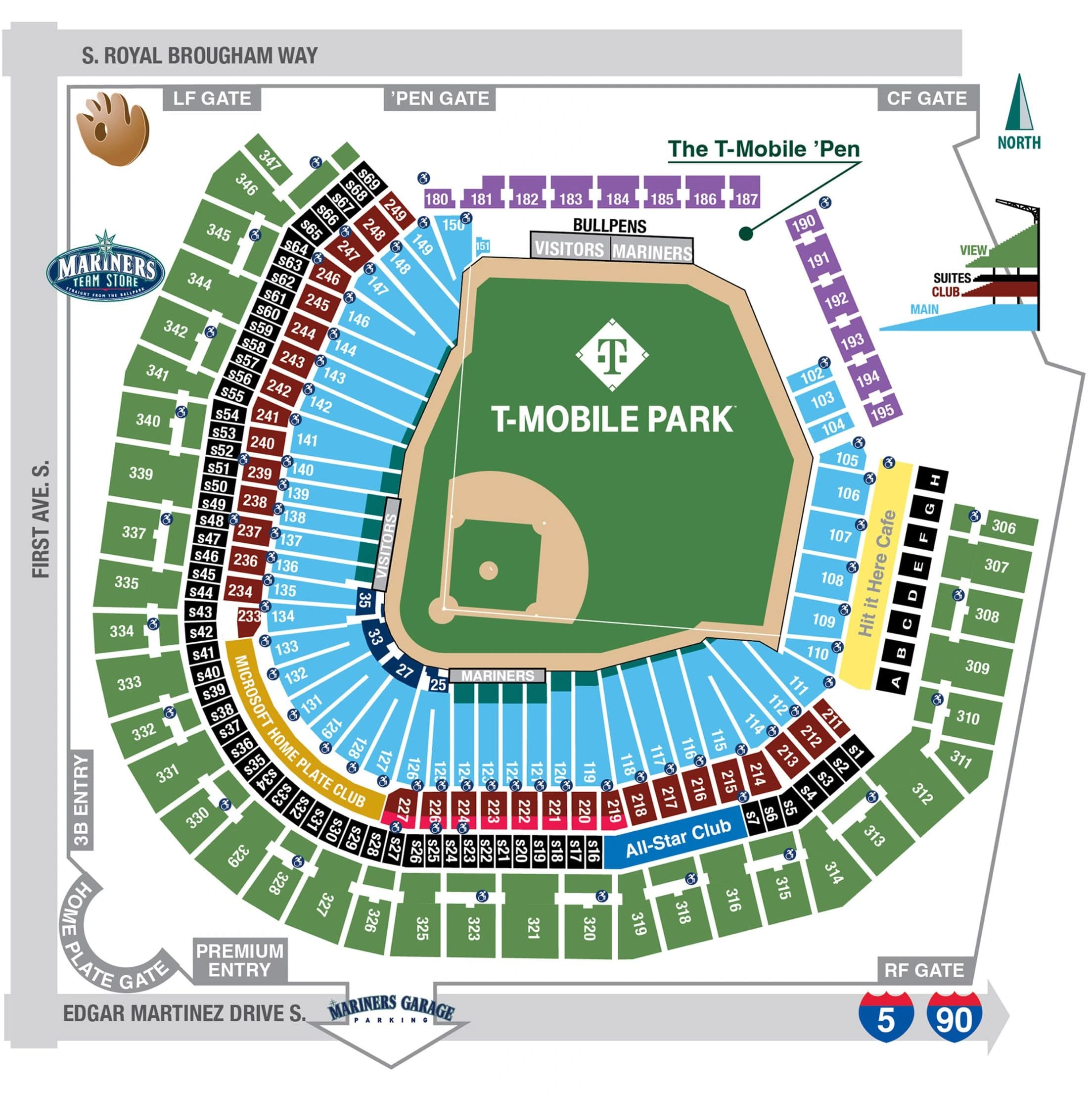 T-Mobile Park: Seating chart, T-Mobile Park — official baseball seating chart. Use the source chart for section and row details.