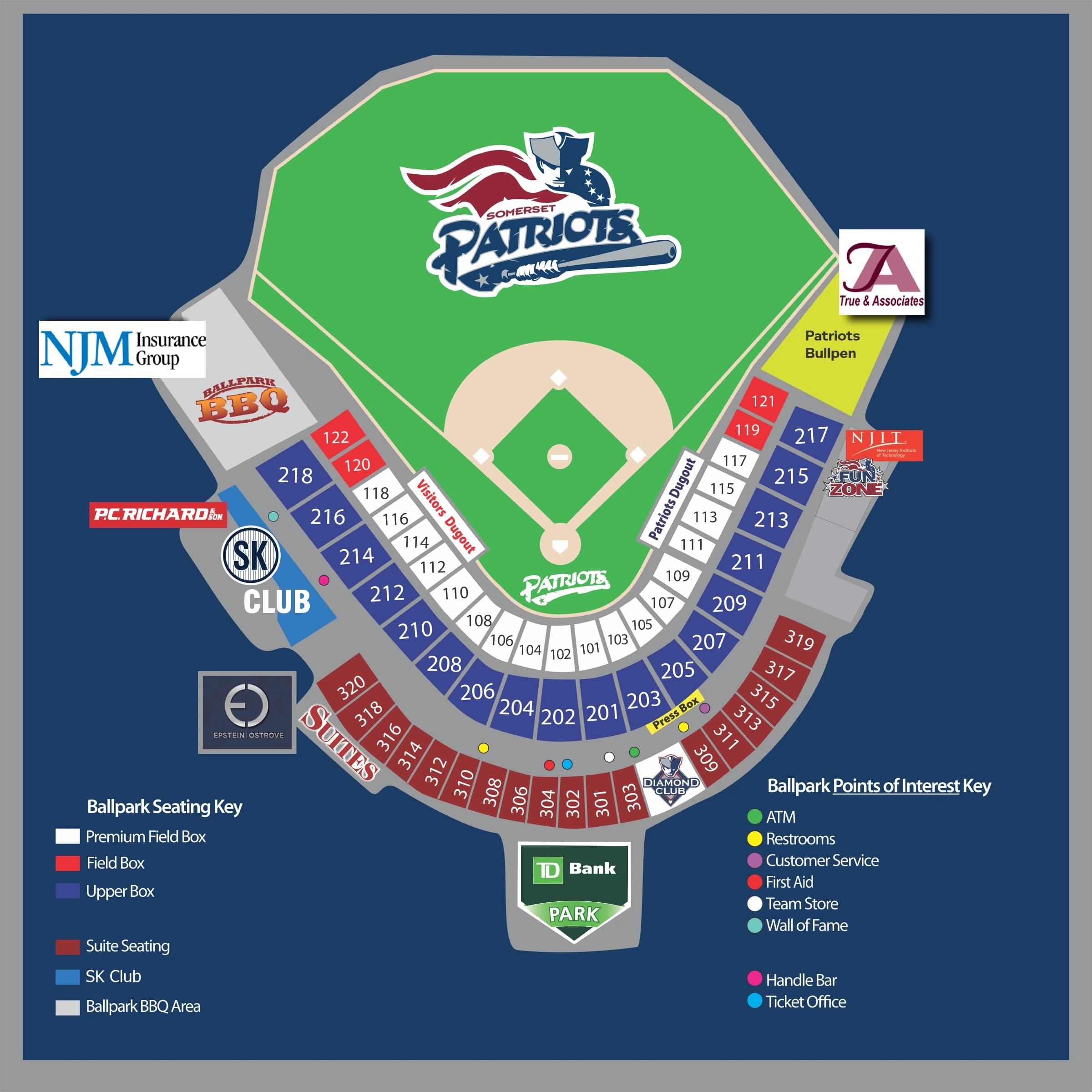 TD Bank Ballpark: Seating chart, Baseball · TD Bank Ballpark sections, suites and points of interest. Use the source chart for section and row details.
