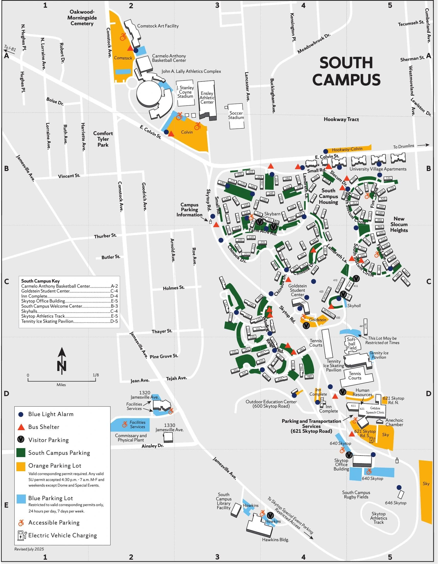 Tennity Ice Skating Pavilion: Venue layout, Tennity and South Campus approach map — revised July 2025. Use the original map for routes and visitor facilities.