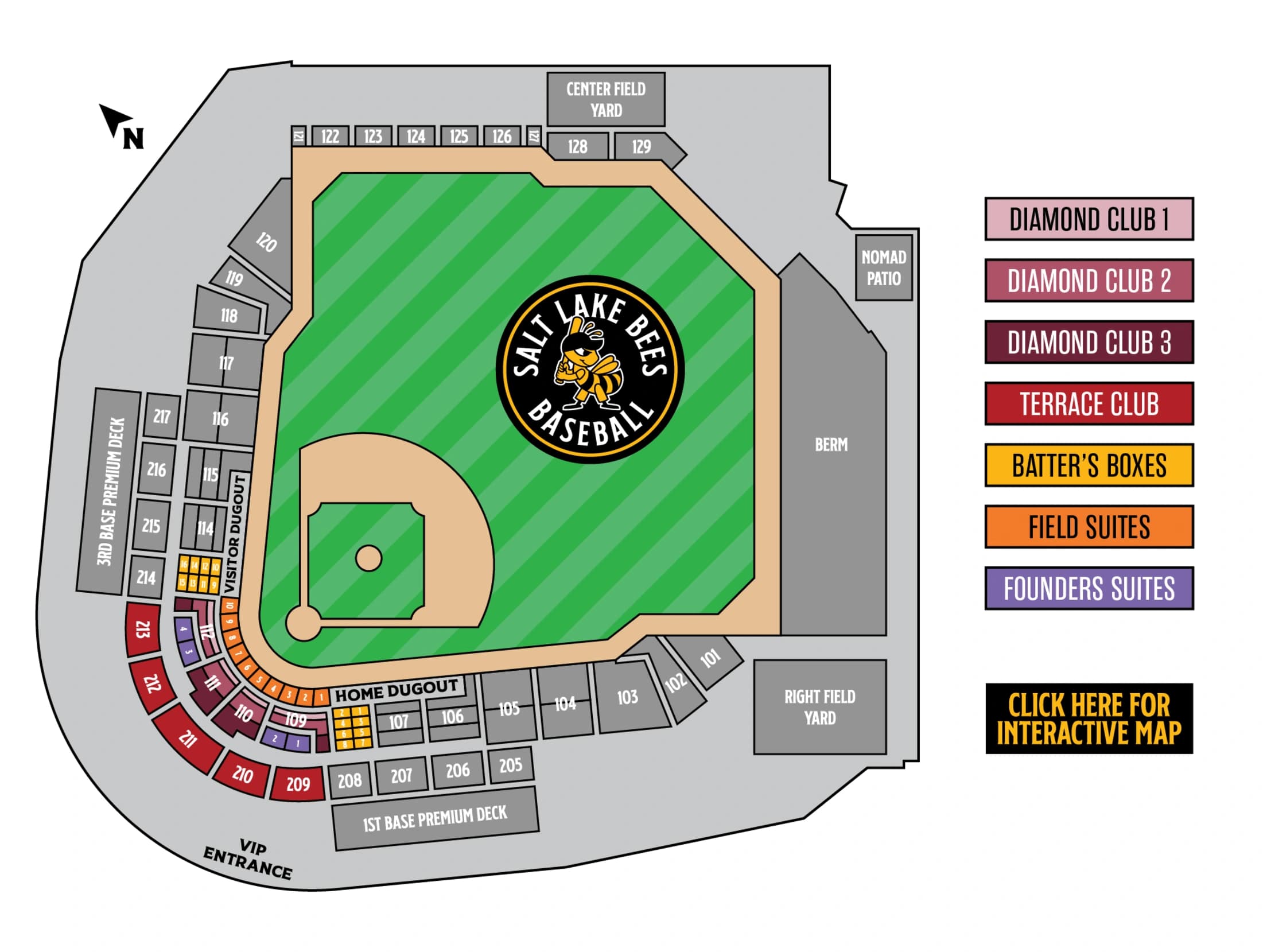 The Ballpark at America First Square: Seating chart, Team numbered sections, premium areas, berm and yard diagram. Use the source chart for section and row details.