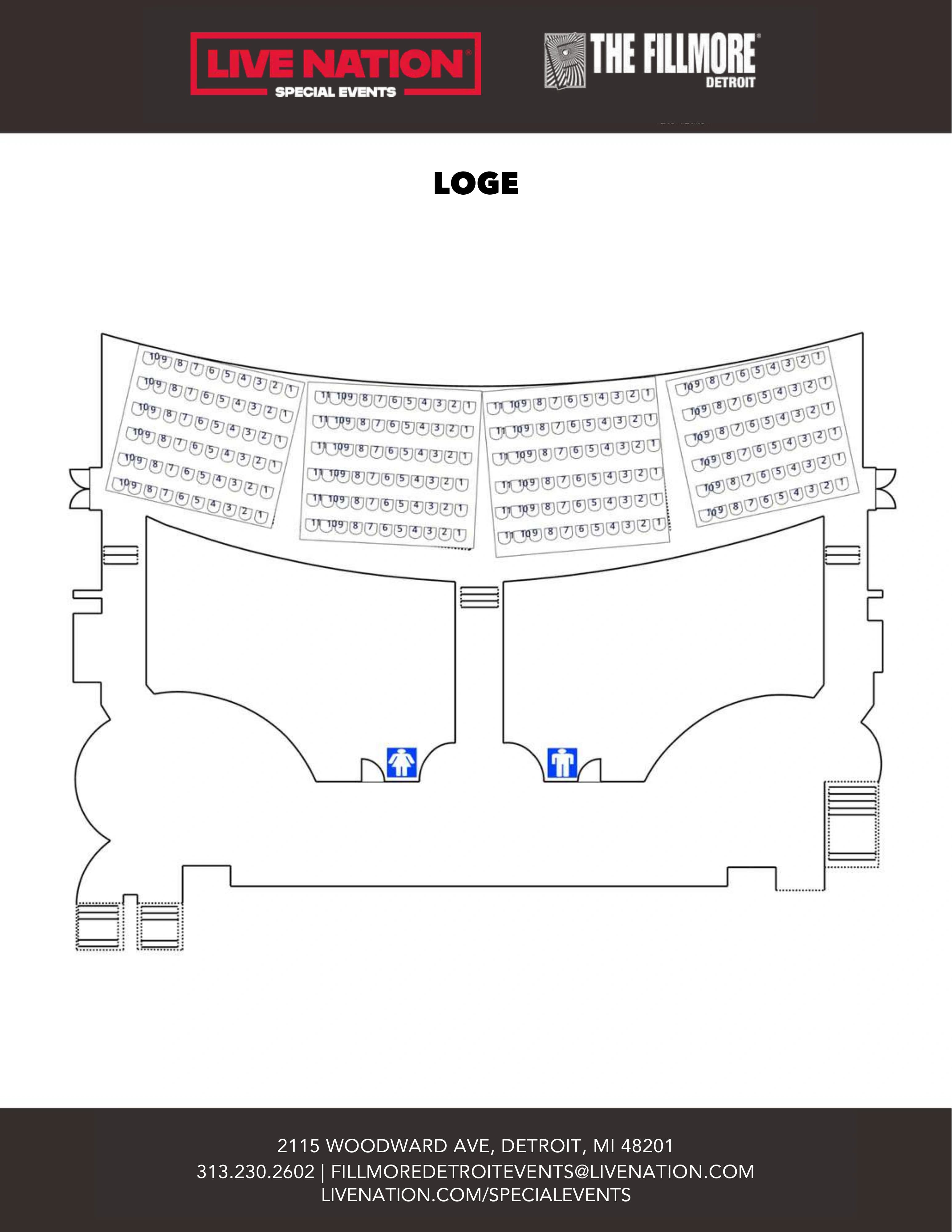 The Fillmore Detroit: Seating chart, Detroit · loge reference. Use the source chart for section and row details.