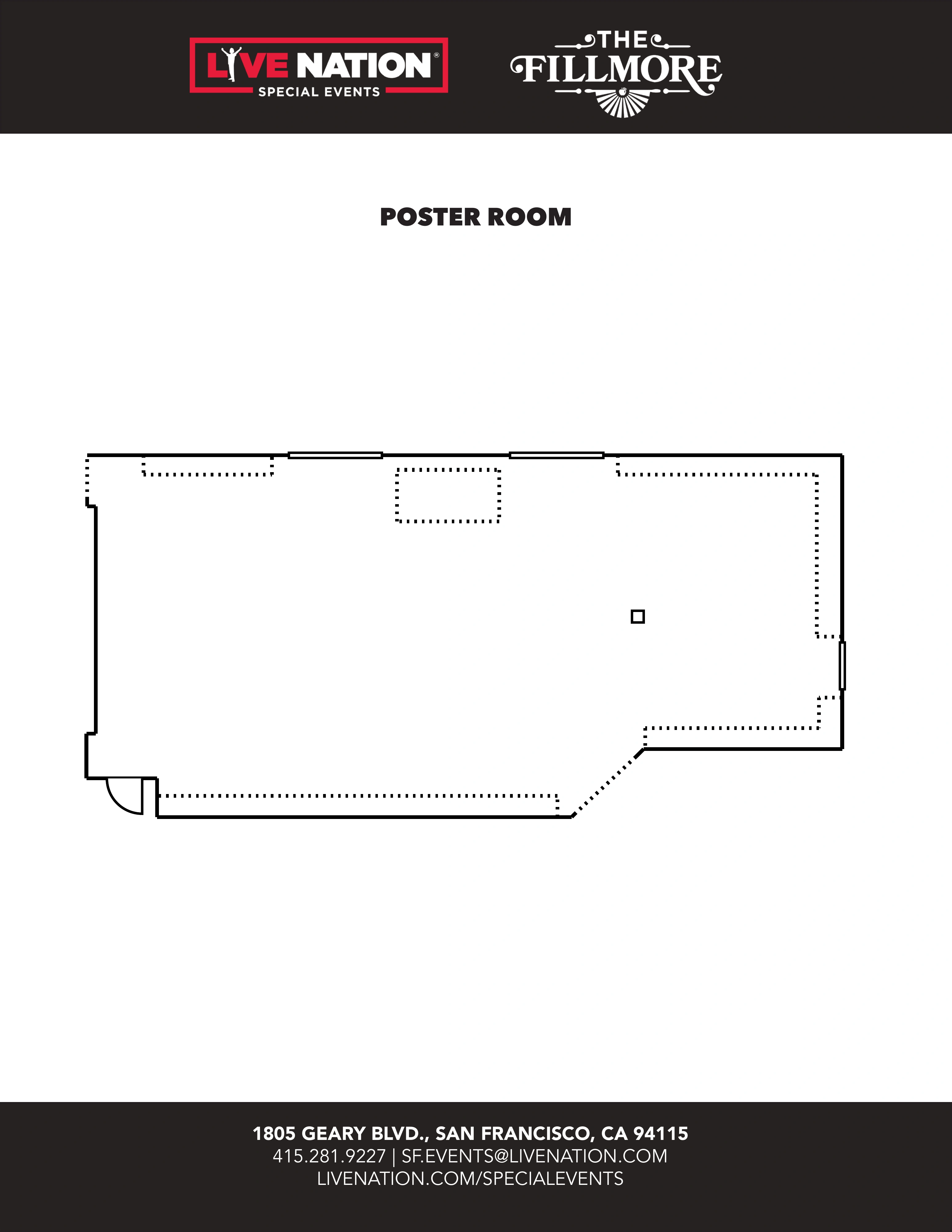 The Fillmore: Venue layout, San Francisco · poster room orientation. Use the original map for routes and visitor facilities.