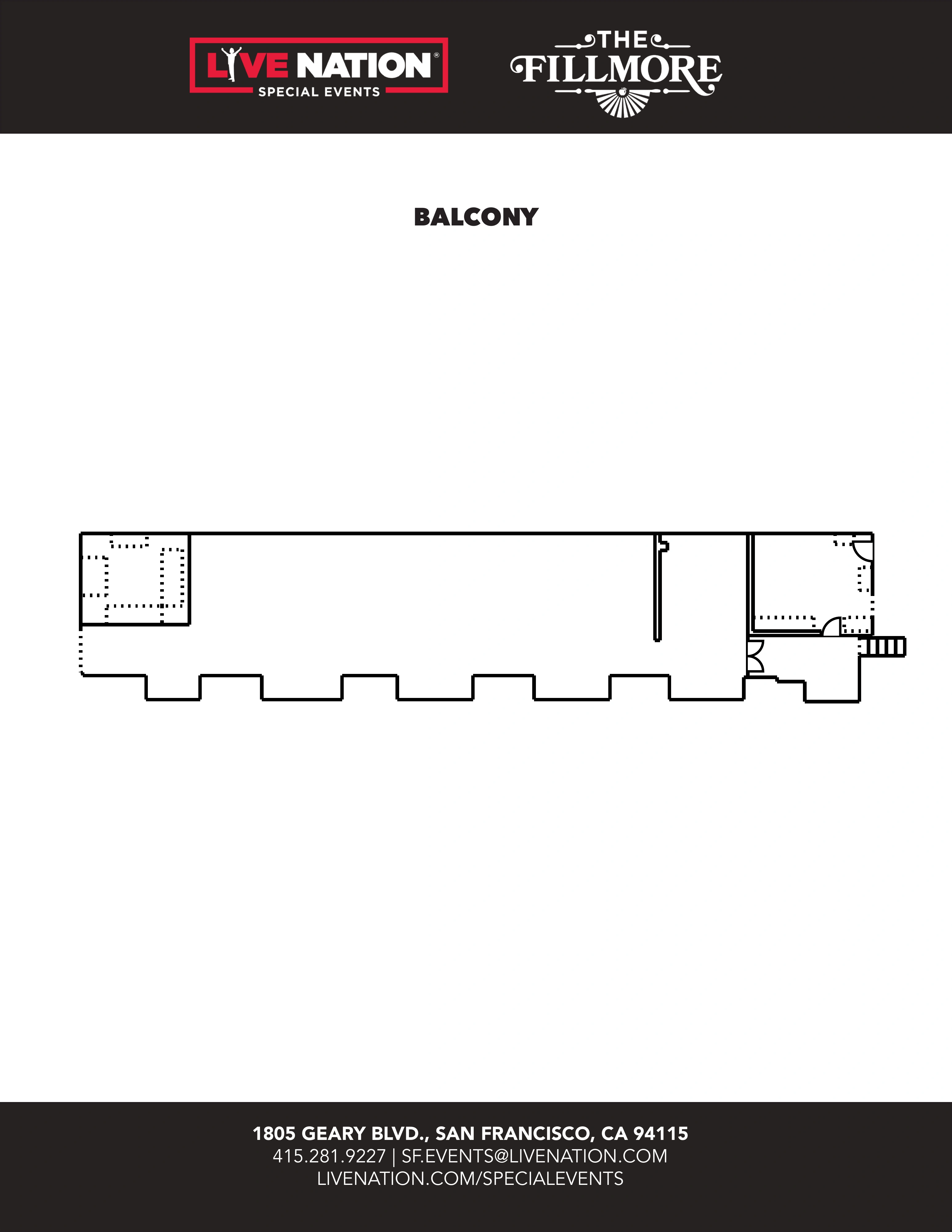 The Fillmore: Venue layout, San Francisco · balcony orientation. Use the original map for routes and visitor facilities.