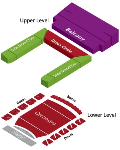 The Lyric: Seating chart, Theatre · seating levels. Use the source chart for section and row details.
