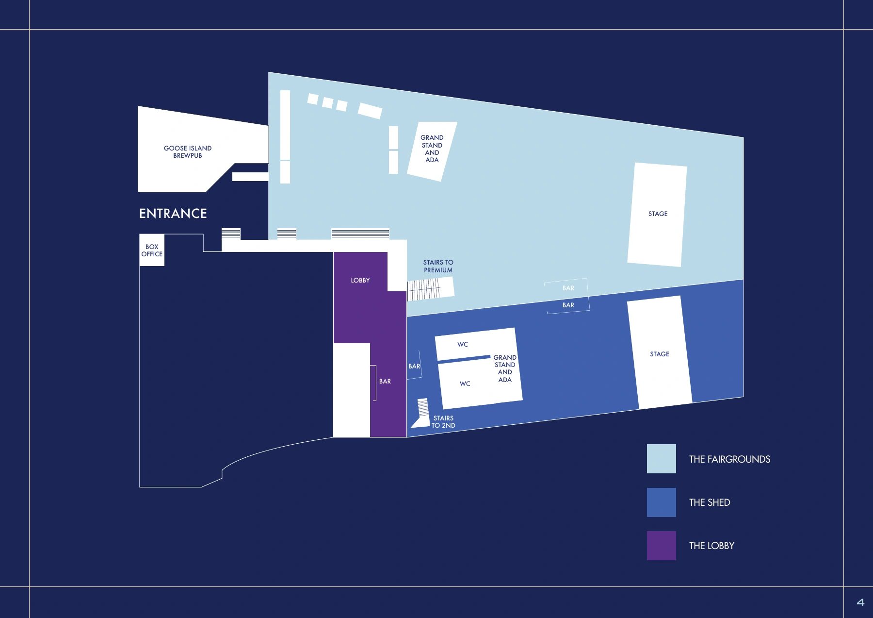The Salt Shed: Venue layout, 2025 owner brochure · indoor Shed, outdoor Fairgrounds and lobby. Use the original map for routes and visitor facilities.