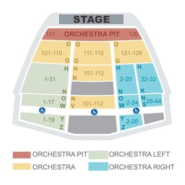 The Warfield: Seating chart, The Warfield — reserved orchestra and pit. Use the source chart for section and row details.