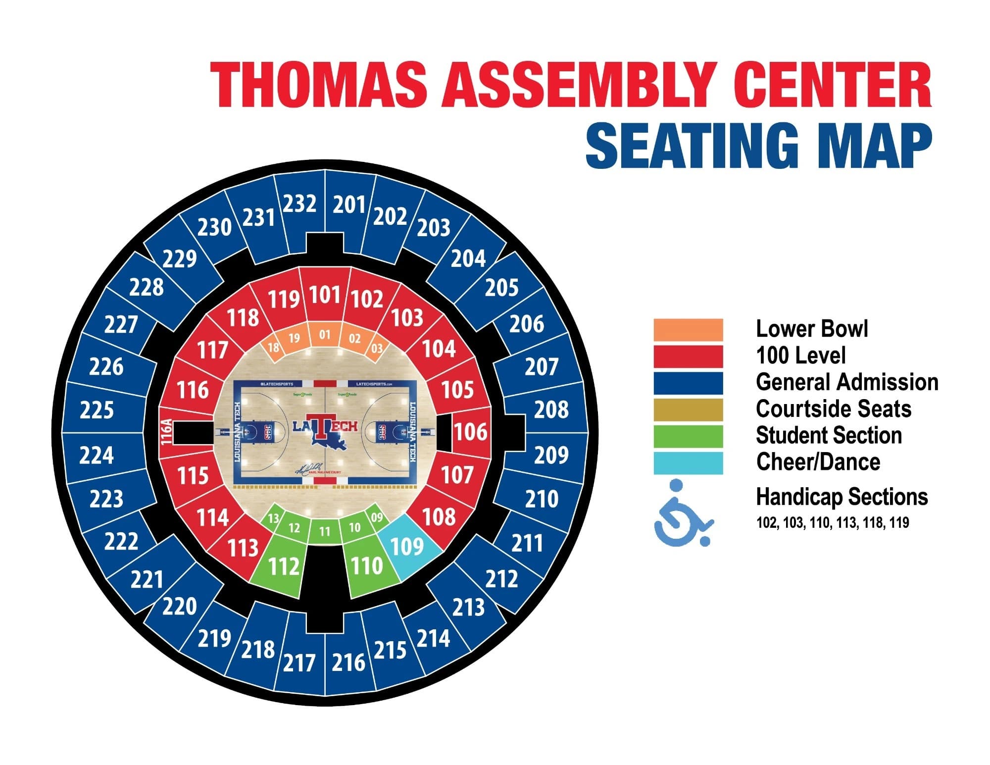 Thomas Assembly Center: Seating chart, Thomas Assembly Center — 2026–27 basketball seating. Use the source chart for section and row details.