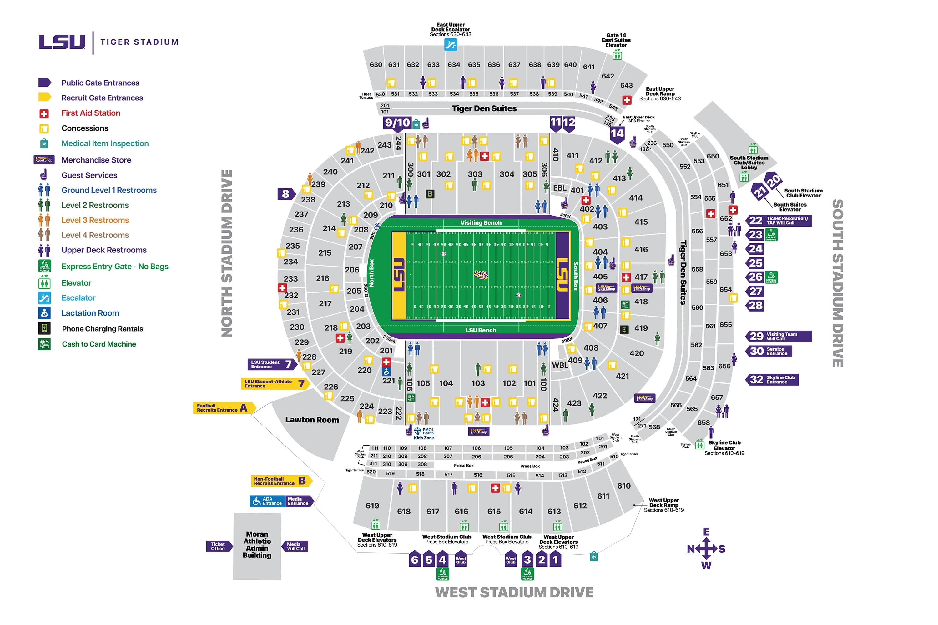 Tiger Stadium: Seating chart, Football · 2026. Use the source chart for section and row details.
