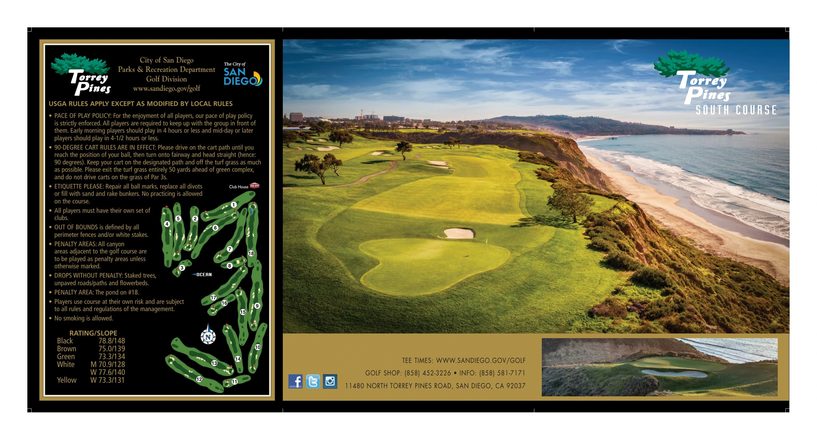 Torrey Pines South Course: Venue layout, Course layout · Torrey Pines South holes 1–18. Use the original map for routes and visitor facilities.