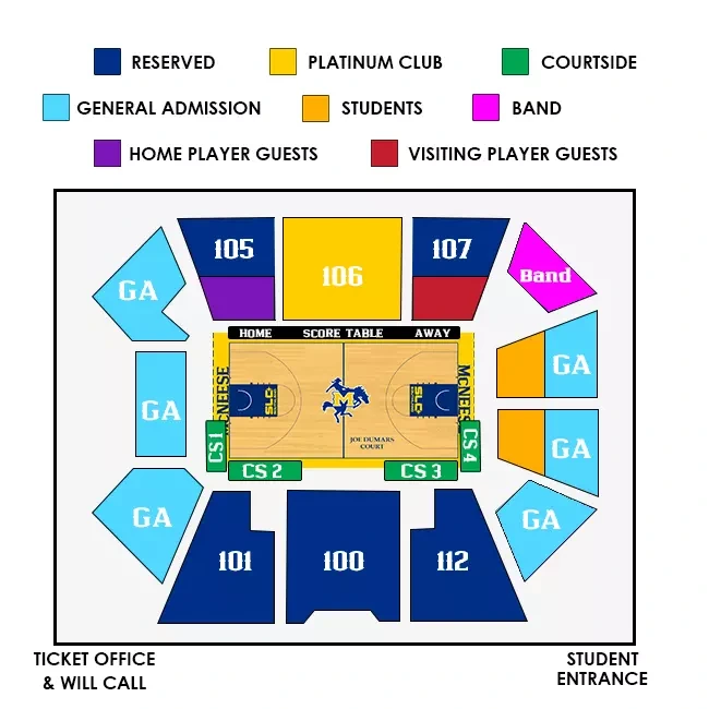 Townsley Law Arena: Seating chart, Townsley Law Arena — 2025–26 basketball sections. Use the source chart for section and row details.