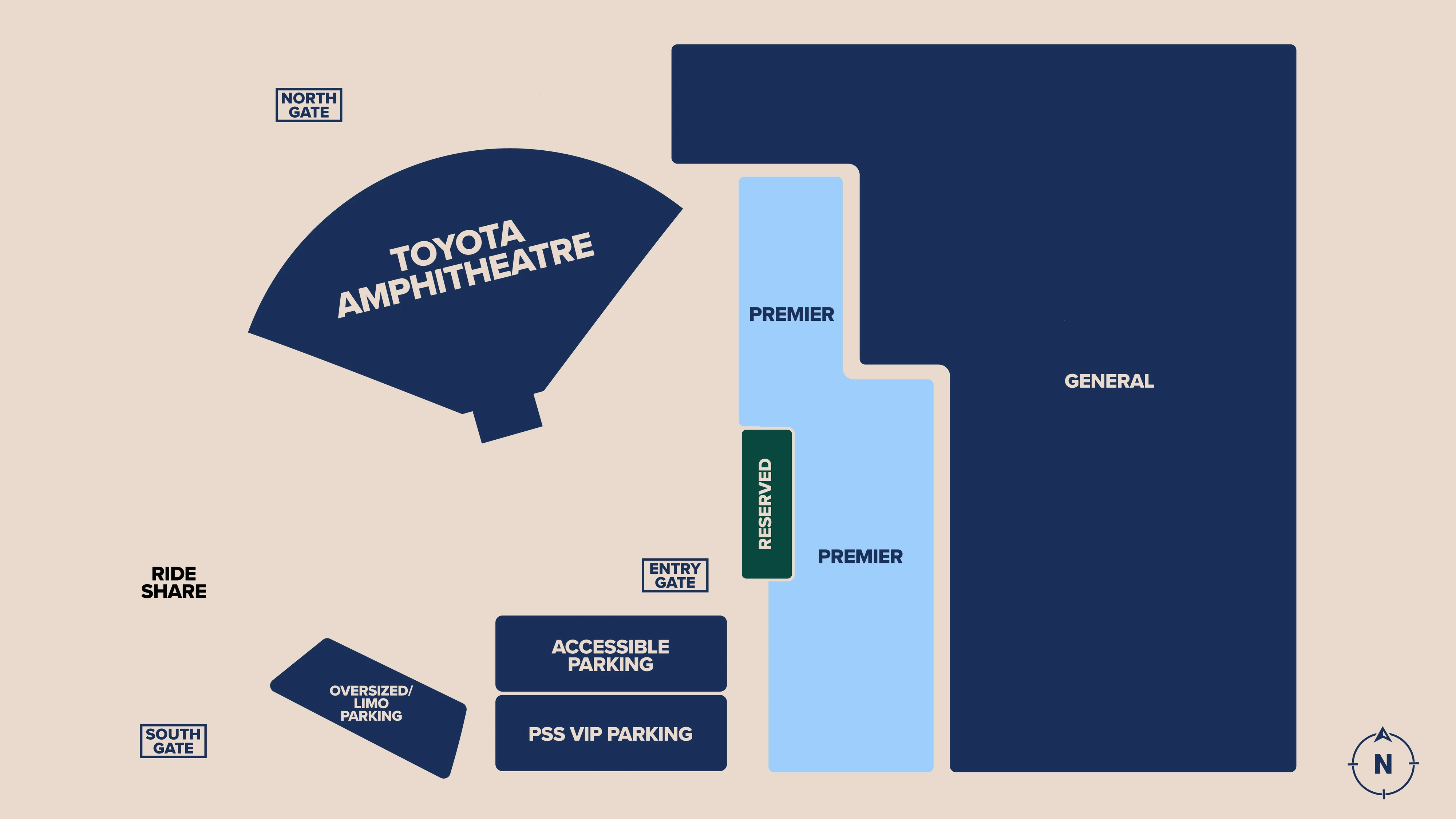 Toyota Amphitheatre: Venue layout, Toyota Amphitheatre in Wheatland — parking, gates and rideshare. Use the original map for routes and visitor facilities.