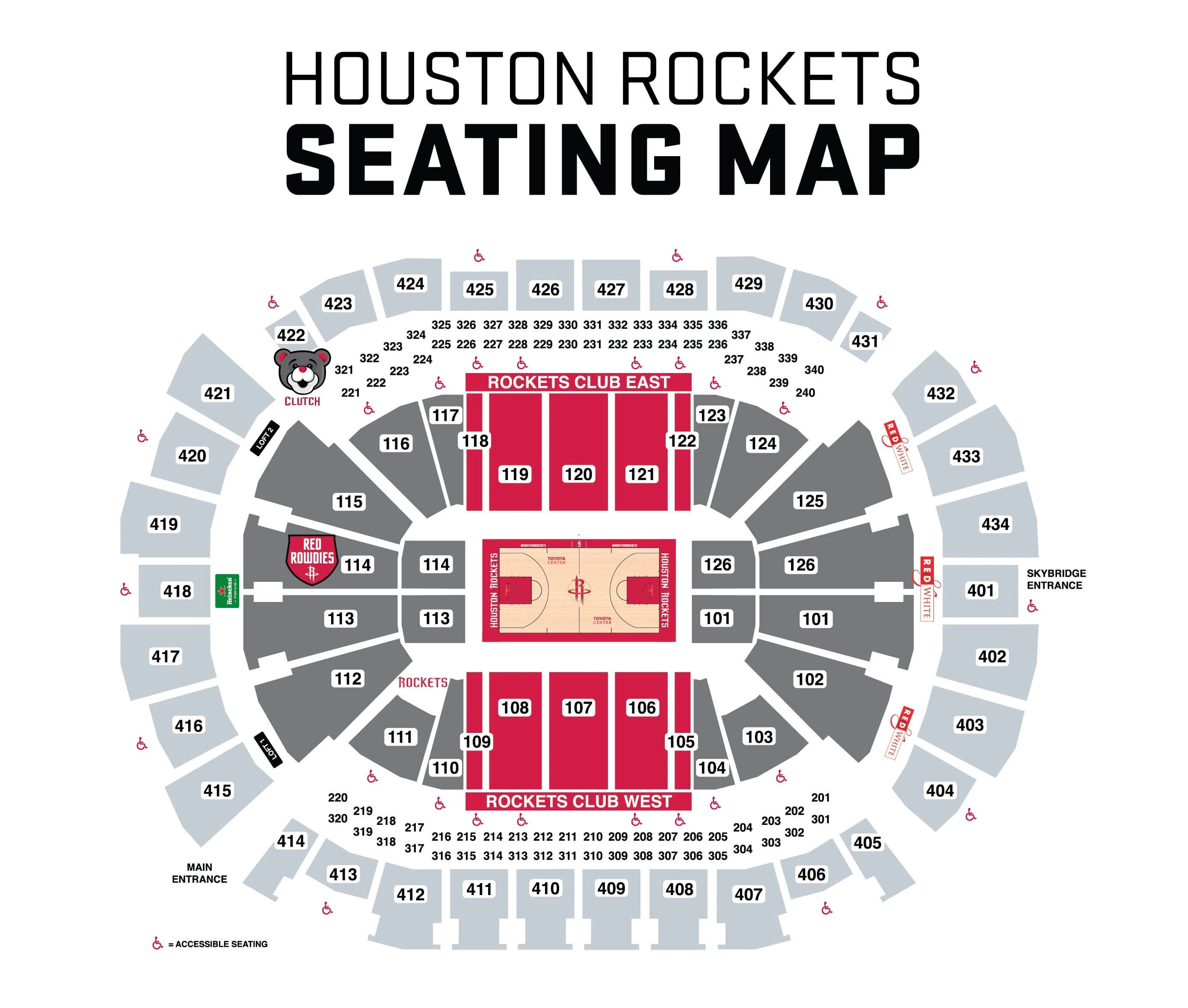 Toyota Center: Seating chart, Houston Rockets Seating. Use the source chart for section and row details.