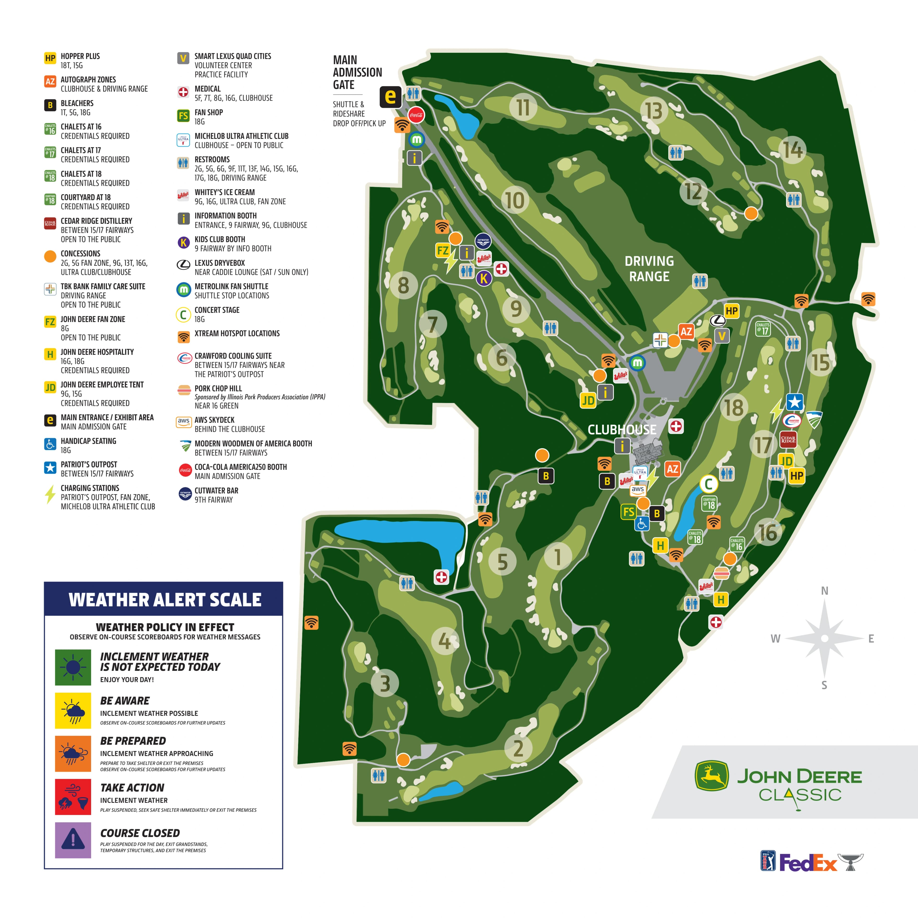 TPC Deere Run: Venue layout, 2026 John Deere Classic · full spectator course plan. Use the original map for routes and visitor facilities.