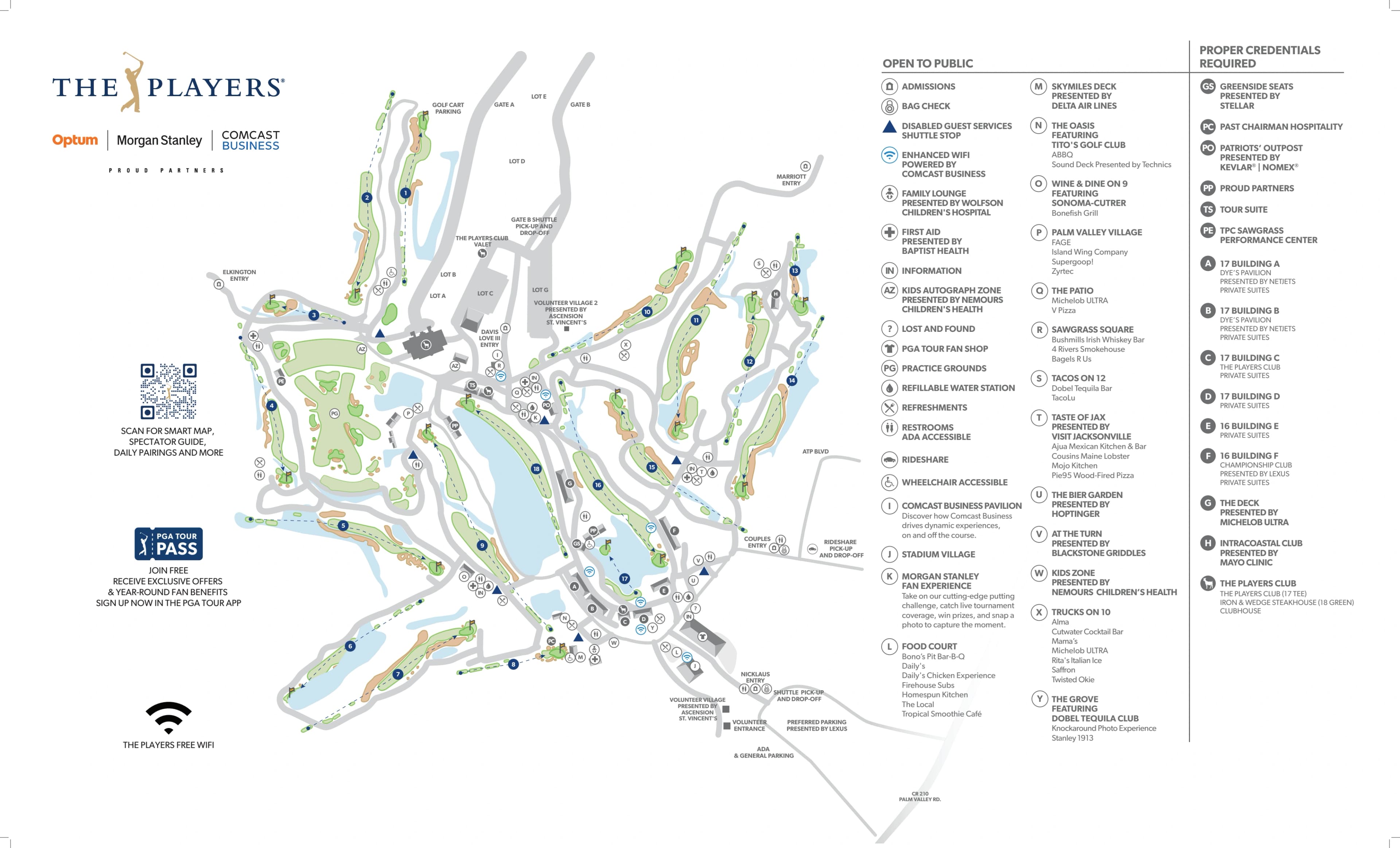 TPC Sawgrass Stadium Course: Venue layout, March 2026 THE PLAYERS · complete Stadium Course spectator map. Use the original map for routes and visitor facilities.