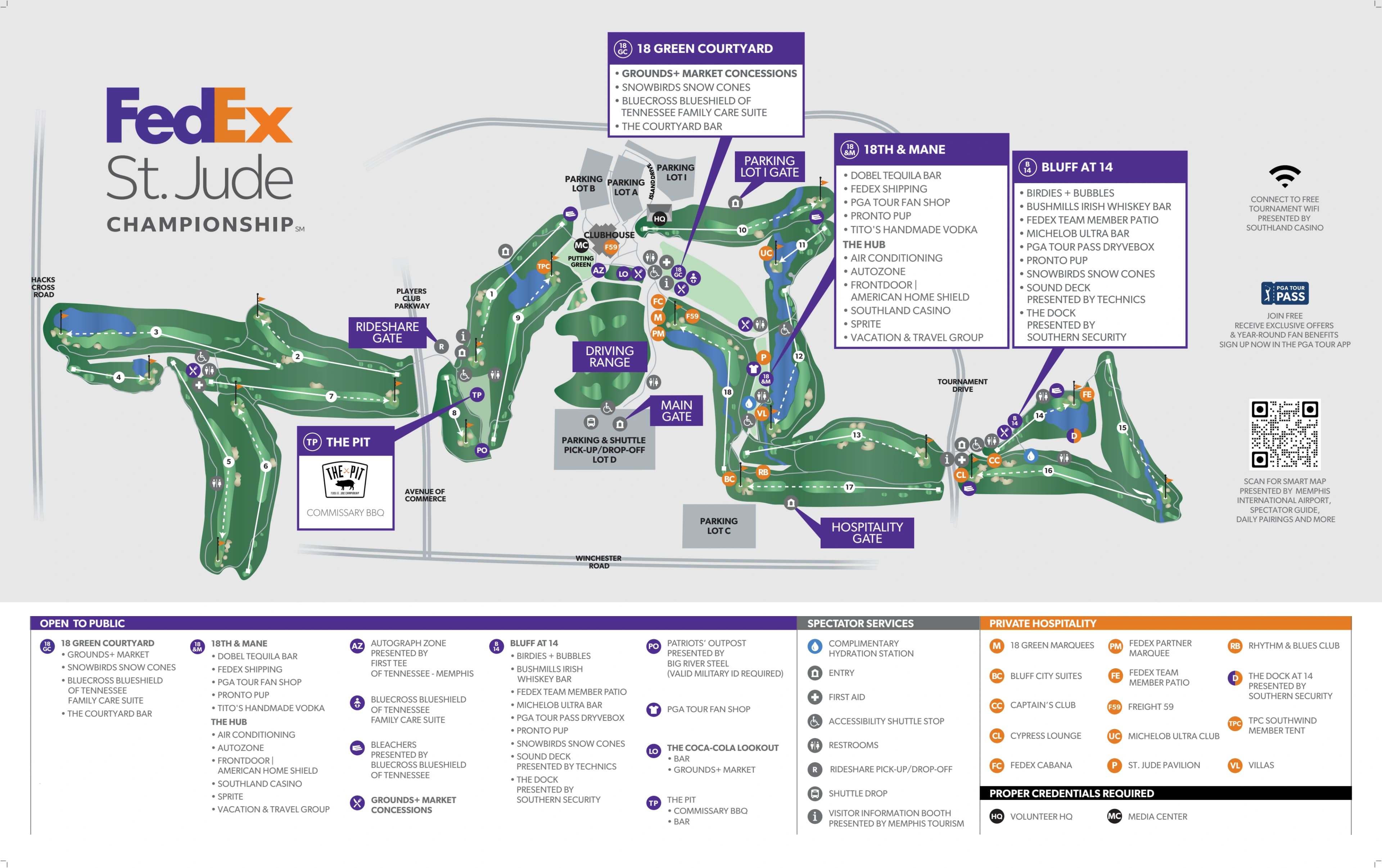 TPC Southwind: Venue layout, August 2026 FedEx St. Jude Championship · course and gate plan. Use the original map for routes and visitor facilities.