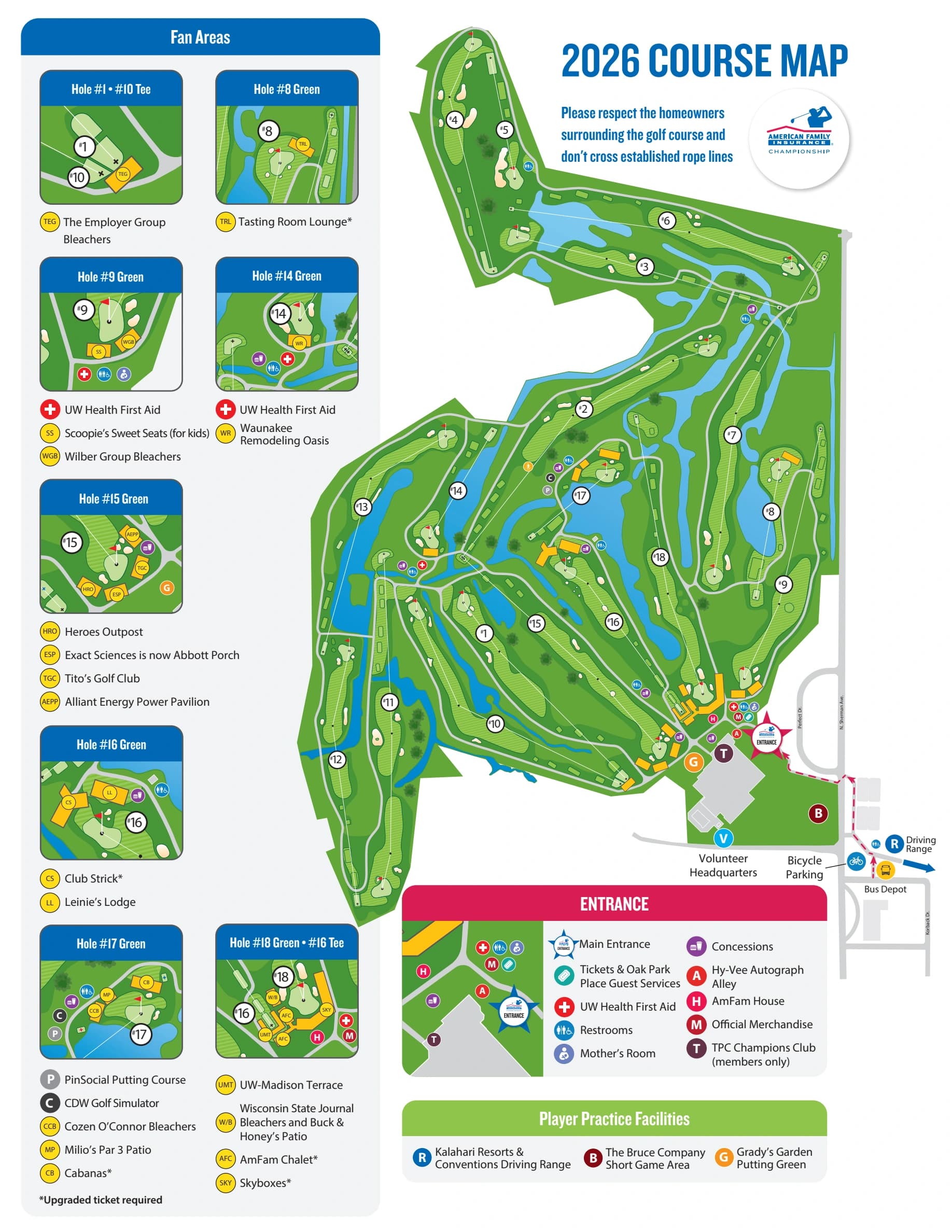 TPC Wisconsin: Venue layout, 2026 AmFam Championship · historical TPC Wisconsin course and fan-area map. Use the original map for routes and visitor facilities.