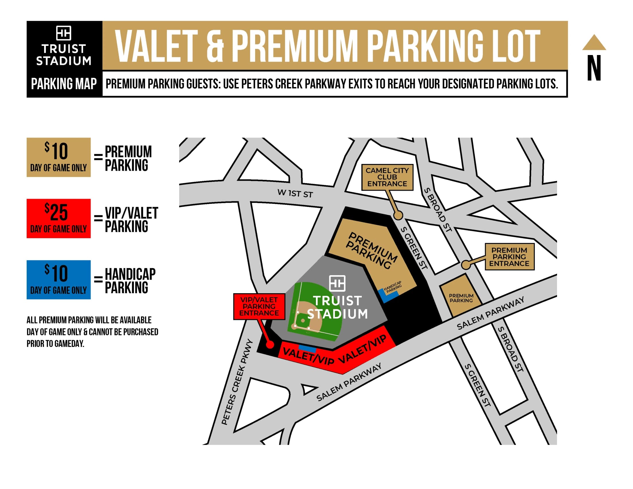 Truist Stadium: Venue layout, Arrival · Truist Stadium premium, valet and accessible parking approaches. Use the original map for routes and visitor facilities.