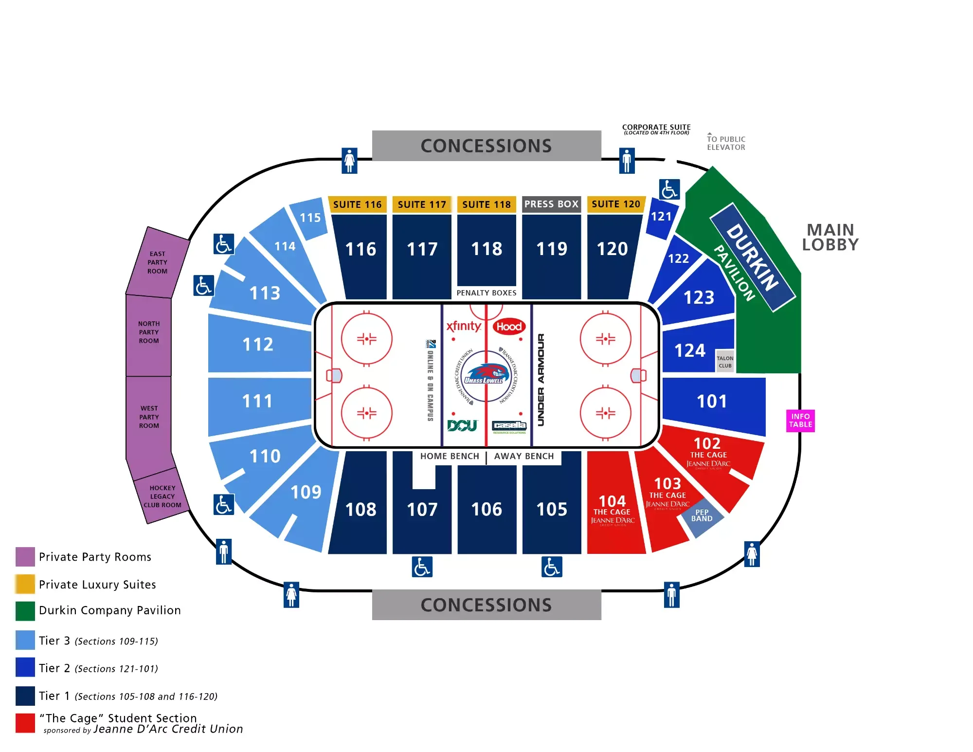 Tsongas Center: Seating chart, Tsongas Center — hockey section reference. Use the source chart for section and row details.