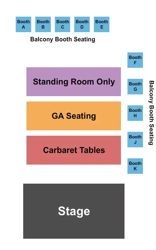 Turner Hall Ballroom: Seating chart, Cabaret-style concert example with tables. Use the source chart for section and row details.