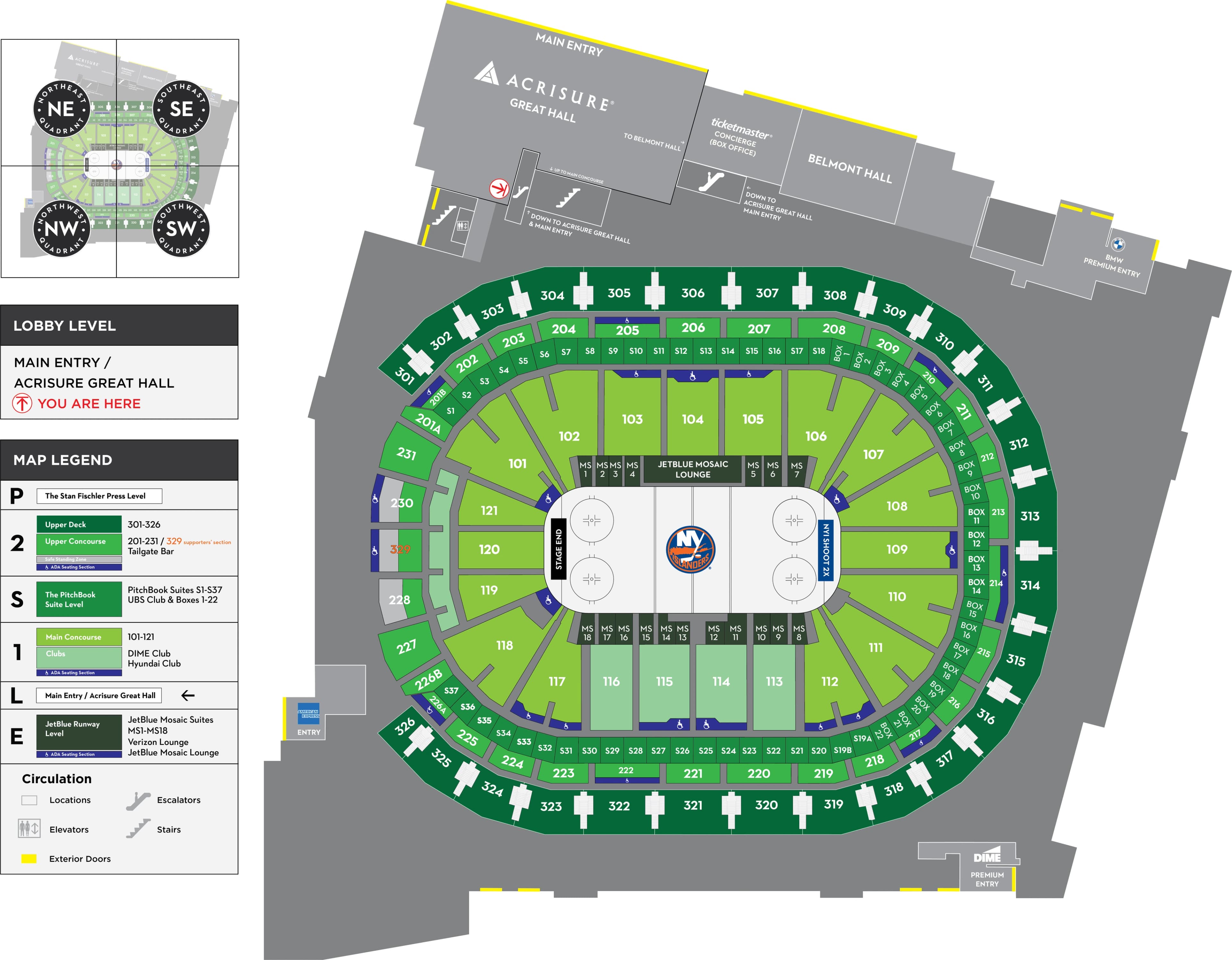 UBS Arena: Seating chart, UBS Arena — hockey seating and lobby-level orientation. Use the source chart for section and row details.